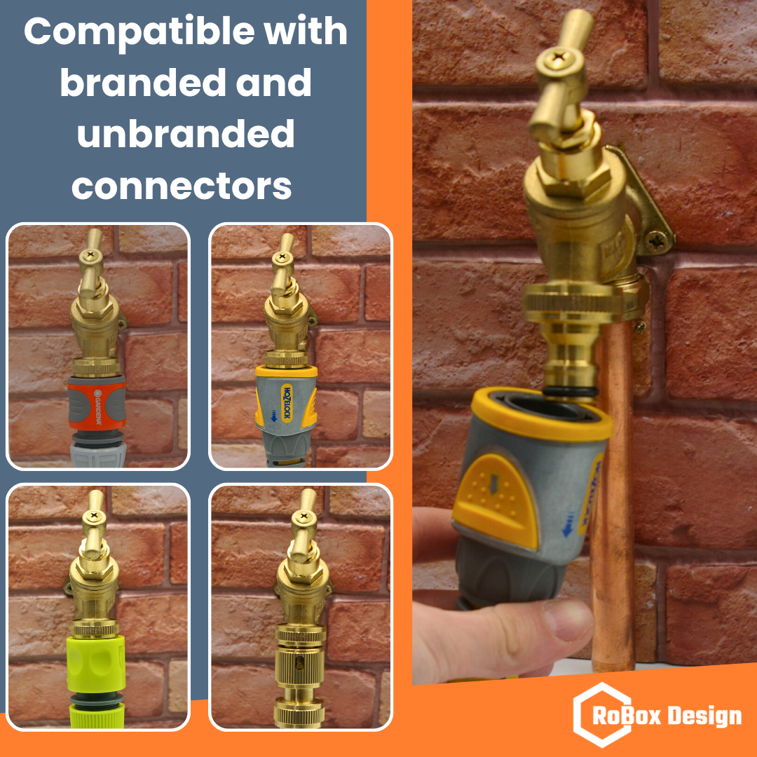 Universal 7/8 BSP garden tap connector compatible with Hozelock, Gardena and unbranded quick-release hose connectors on outside tap
