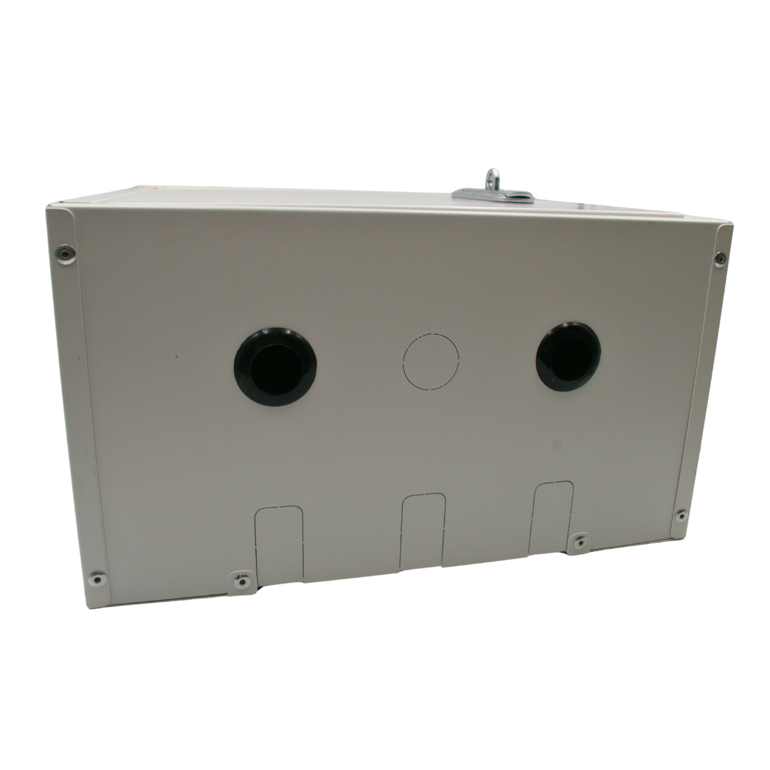Robox Insulated XL white bottom with two 25mm grommet holes, blanked third hole and knockouts – large outdoor tap box easy pipe access UK