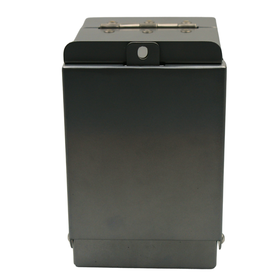 Front view of RBTJ-110NXG Tap Jaw Standard closed grey powder coated engineered tap lock guard – secure outdoor tap cover