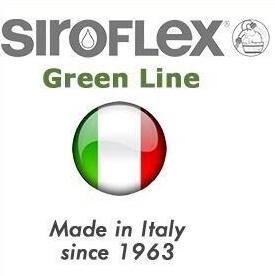 Siroflex Green Line quick connect hose fittings and garden tap connectors set, Made in Italy since 1963. The image shows the Siroflex logo with Italian flag alongside loose orange and grey quick-click hose connectors, couplings and hose tails, plus a retail blister pack containing a complete Siroflex Greenline connector set for 1/2" and 5/8" garden hoses. Premium Italian-made tap connectors and hose fittings available at RoBox Design UK.