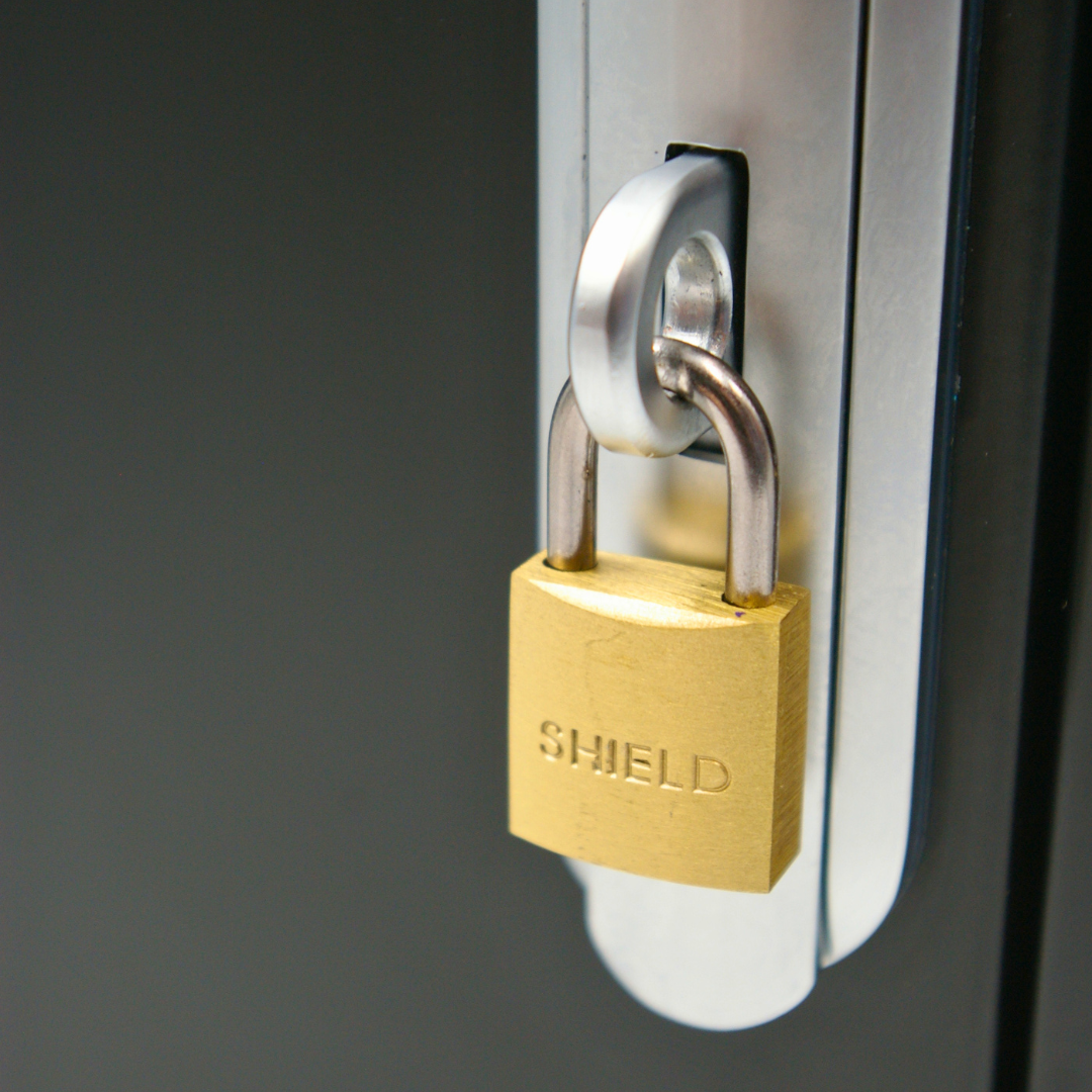 Close up of padlock hasp on RoBox RBTB-105 Insulated Tap Box – maximum security feature