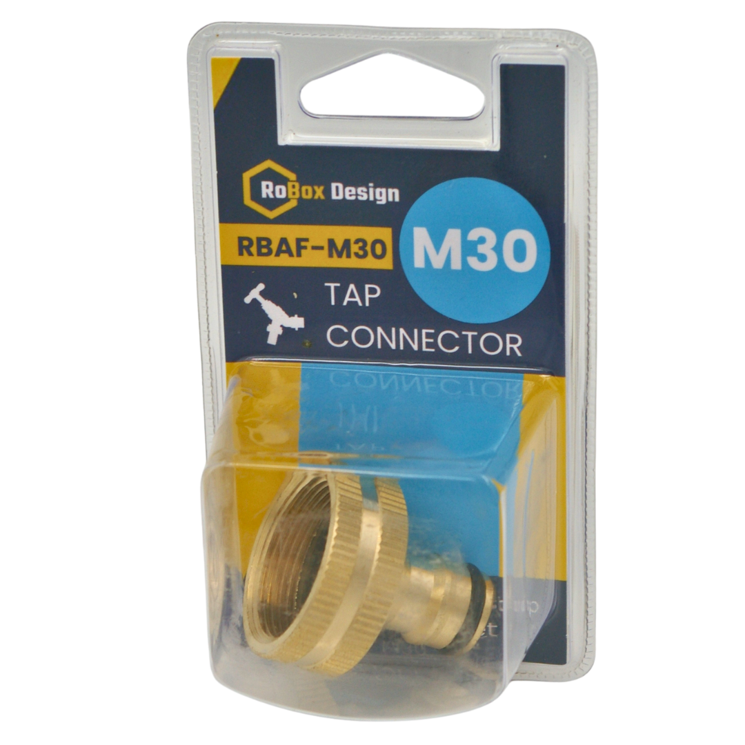 RoBox Design RBAF-M30 M30x1.5 Garden Tap Connector retail packaging