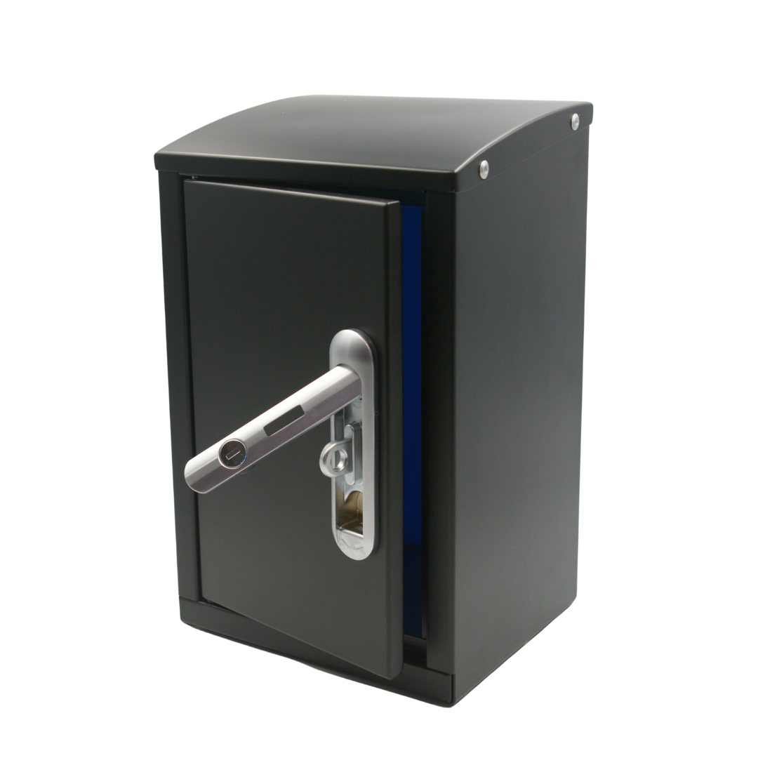 RoBox Insulated Tap Box with door slightly open revealing full blue foam interior