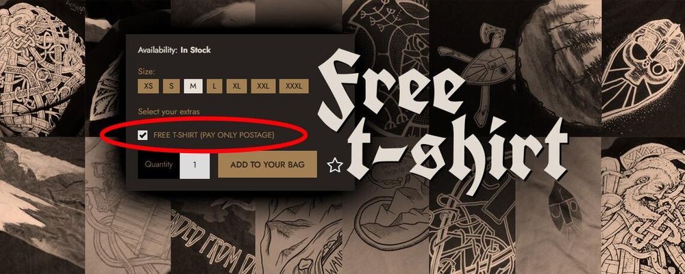 Free random t-shirt with every item you purchase. Click here for details or simply tick the box when adding any item to your cart.