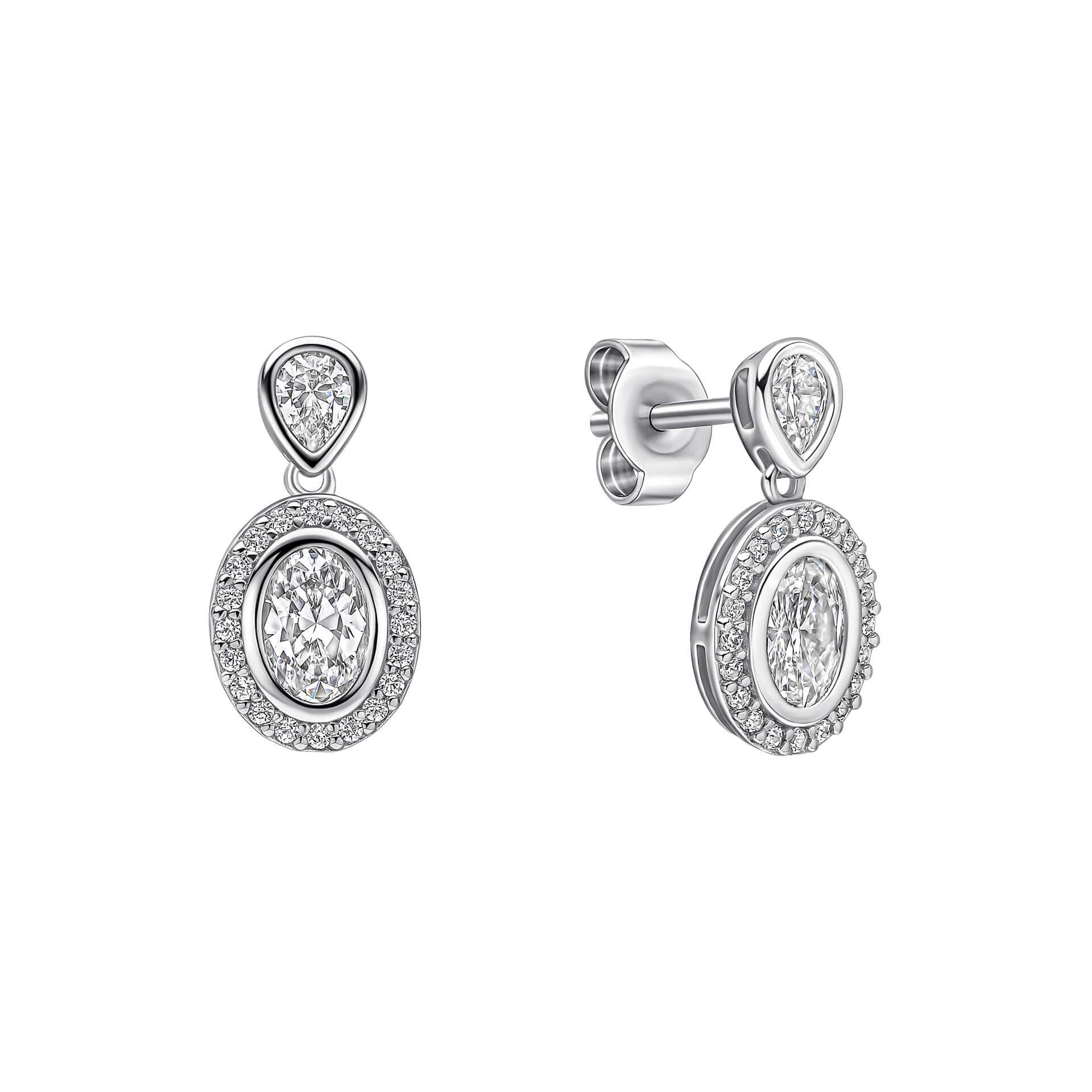 Diamonfire® Halo Double Drop Zirconia Stud Earrings in Triple Plated Sterling Silver – Elegant Bridal and Evening Jewellery by Gold and Diamonds