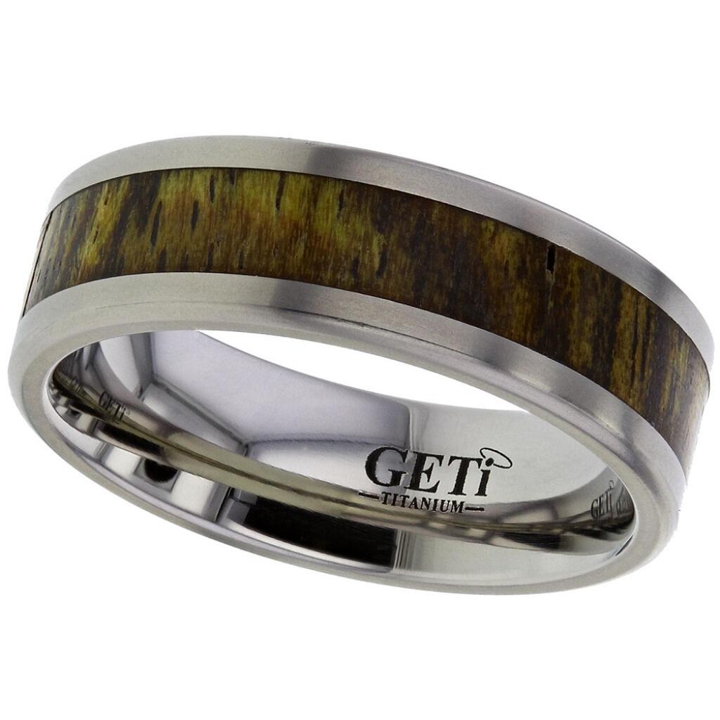 Flat court Geti titanium wedding band with large Bocote wood inlay by Gold and Diamonds