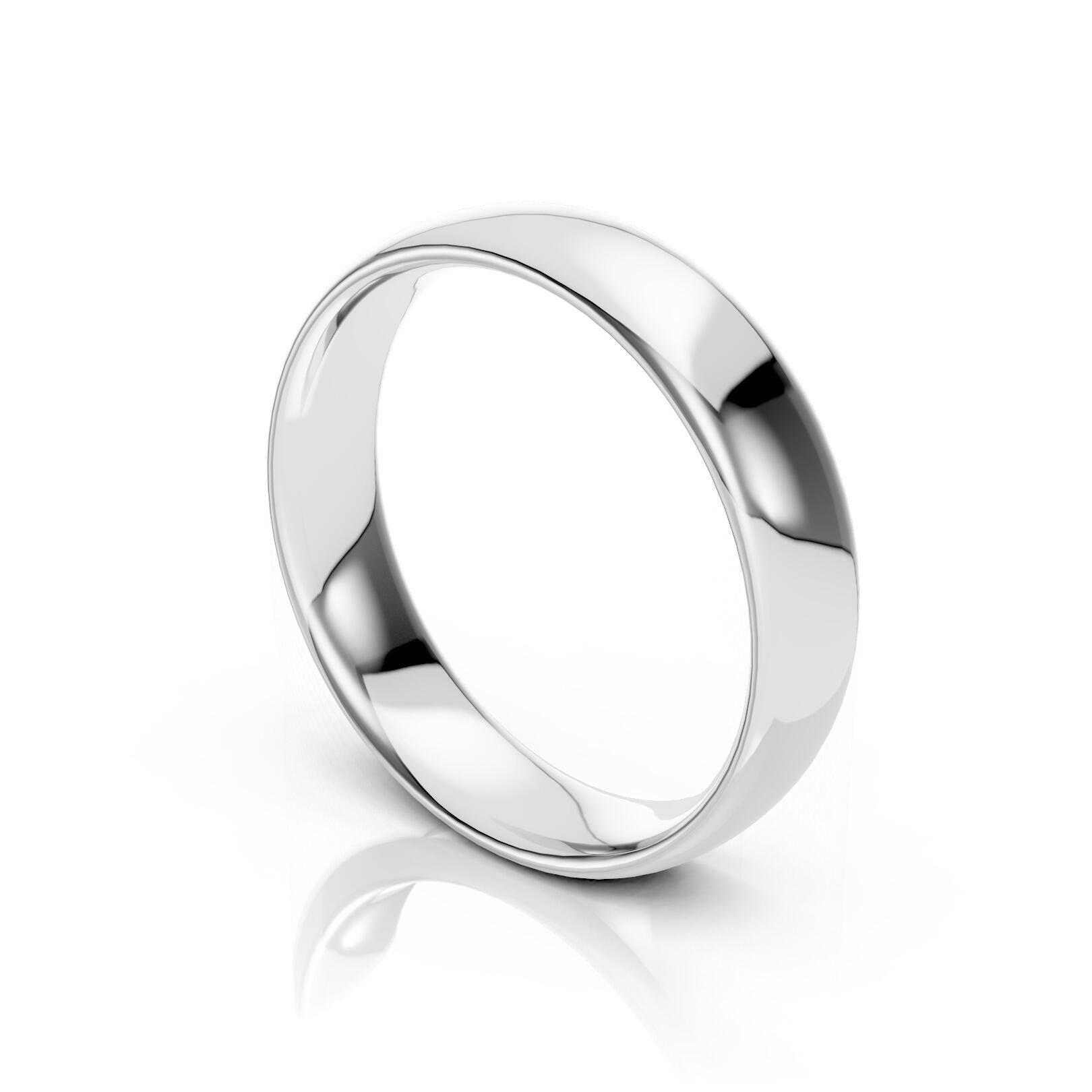 Ladies 5mm medium weight traditional court shaped wedding band in gold, platinum, palladium, silver, titanium and black zirconium with polished finish