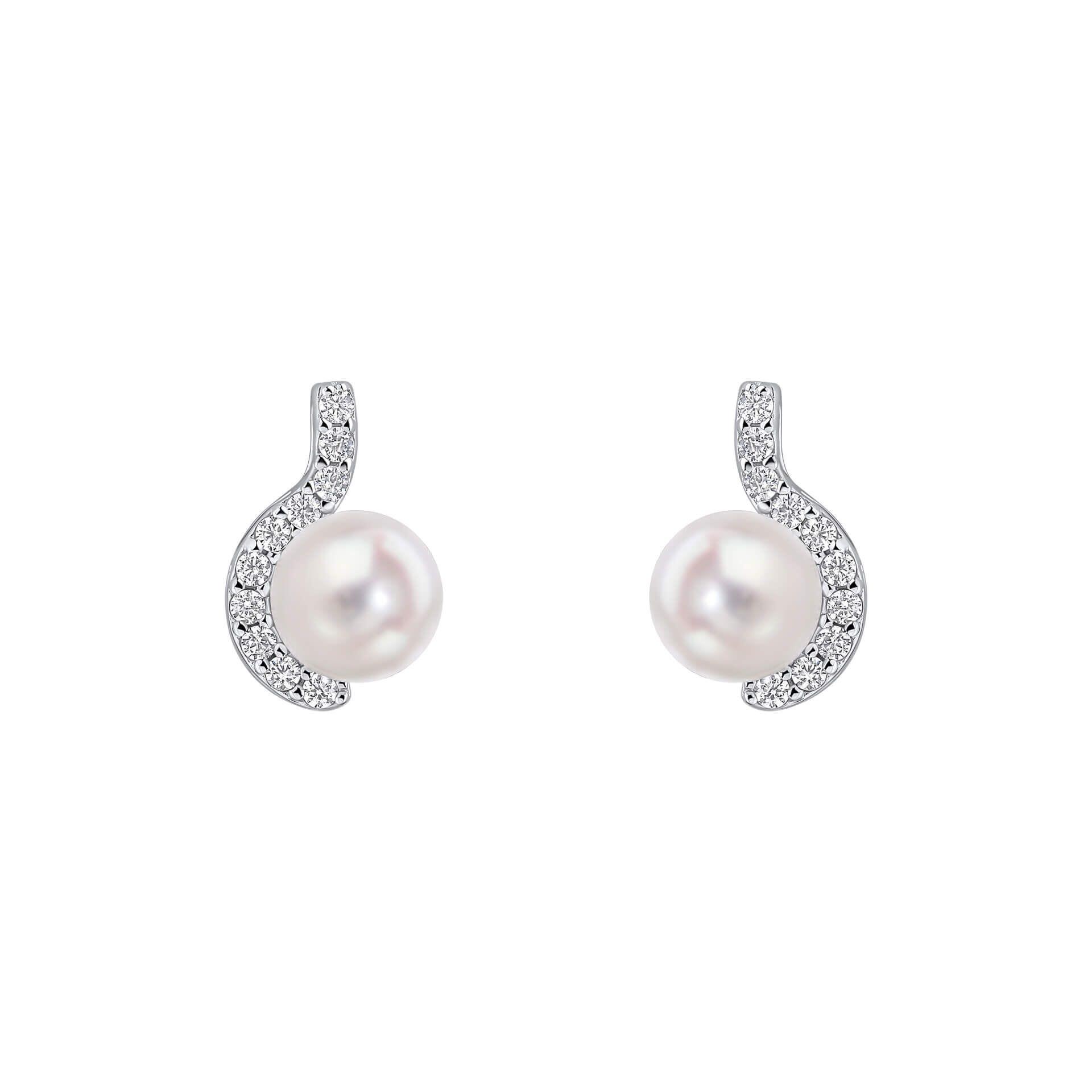 Diamonfire® Pearl and Zirconia Stud Earrings in Triple Plated Sterling Silver – Timeless Wedding and Everyday Jewellery by Gold and Diamonds