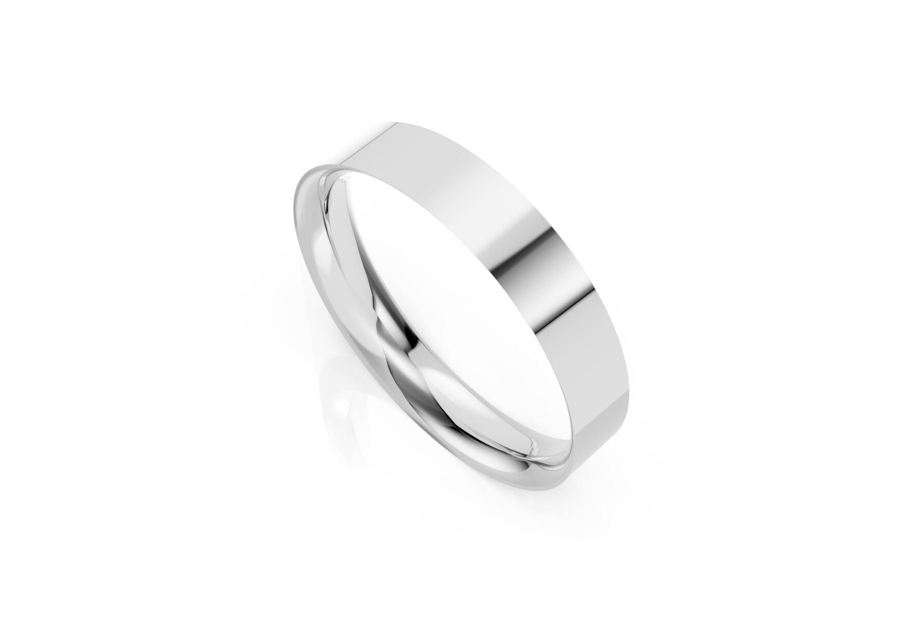 Mens 4mm light flat court comfort fit wedding ring 1.3mm depth in yellow gold white gold rose gold platinum palladium and argentium silver
