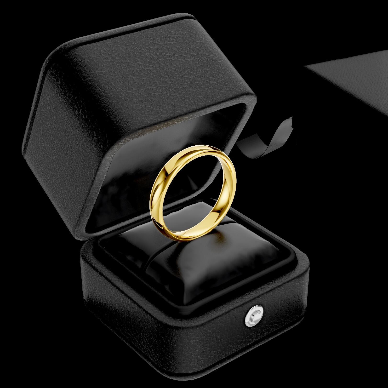 Ladies 4mm medium weight traditional court shaped wedding band in gold, platinum, palladium, silver, titanium and black zirconium with polished finish