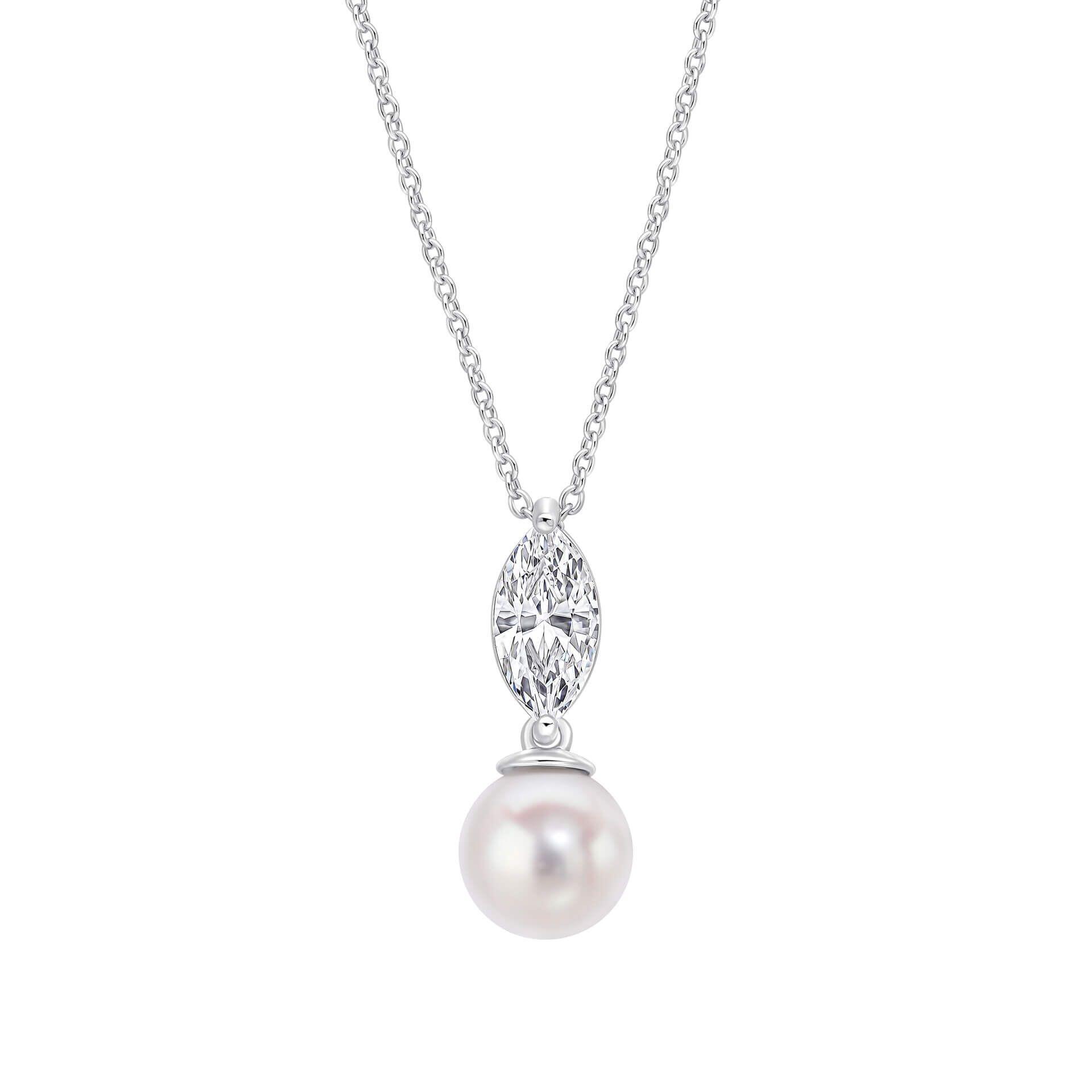 Diamonfire® Marquise-Cut Zirconia and Pearl Drop Pendant in Triple Plated Sterling Silver – Luxury Jewellery by Gold and Diamonds