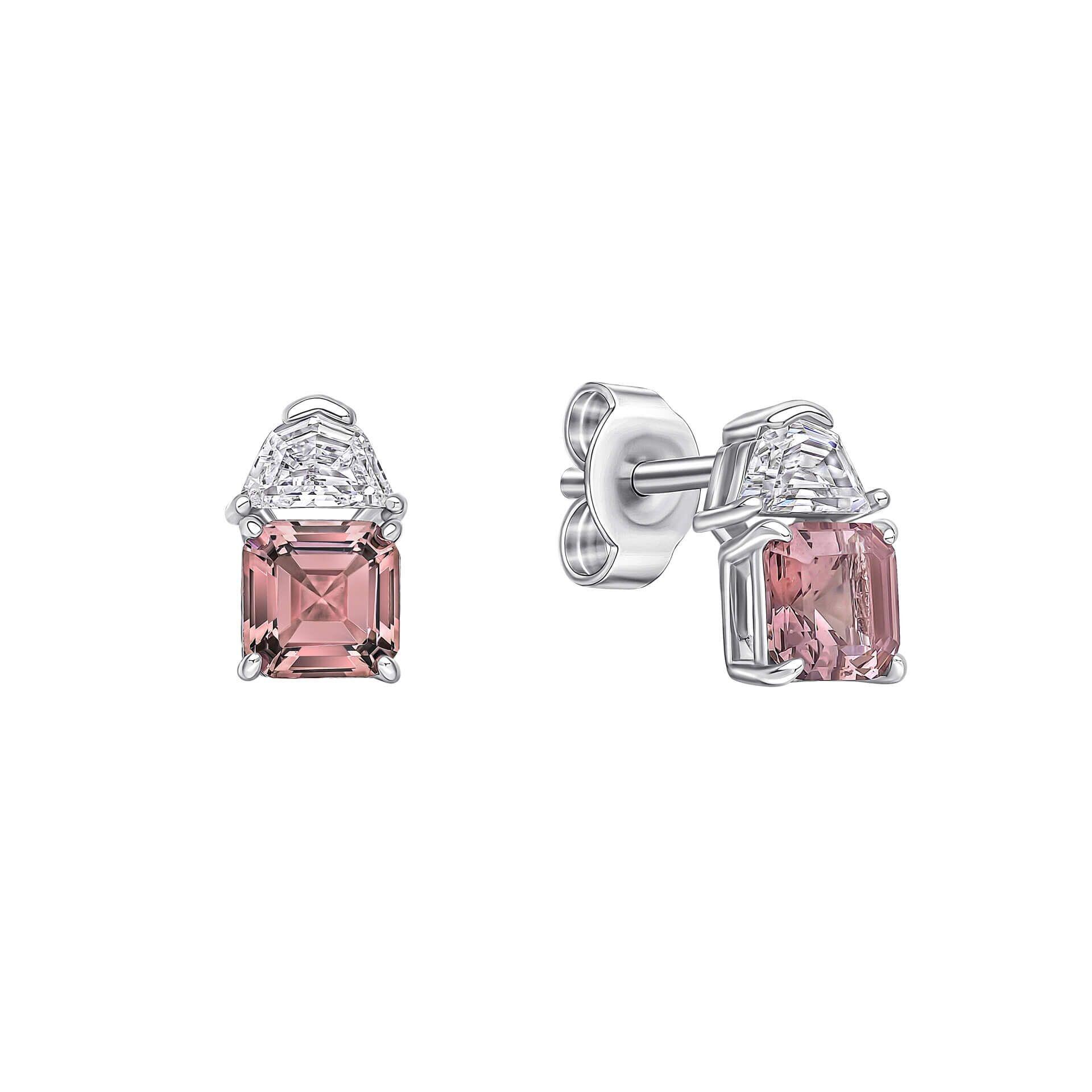 Diamonfire® Morganite Pink Square-Cut Zirconia Earrings with Clear Accent in Triple Plated Sterling Silver – Luxury Jewellery by Gold and Diamonds