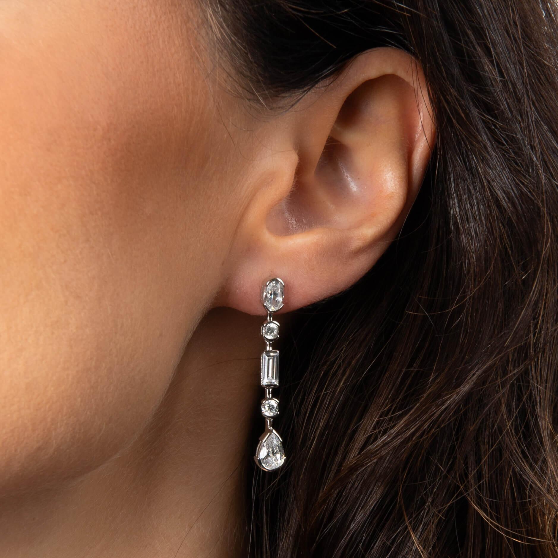 Diamonfire® Elongated Half Bezel Linear Drop Zirconia Earrings in Triple Plated Sterling Silver – Elegant Statement Jewellery by Gold and Diamonds