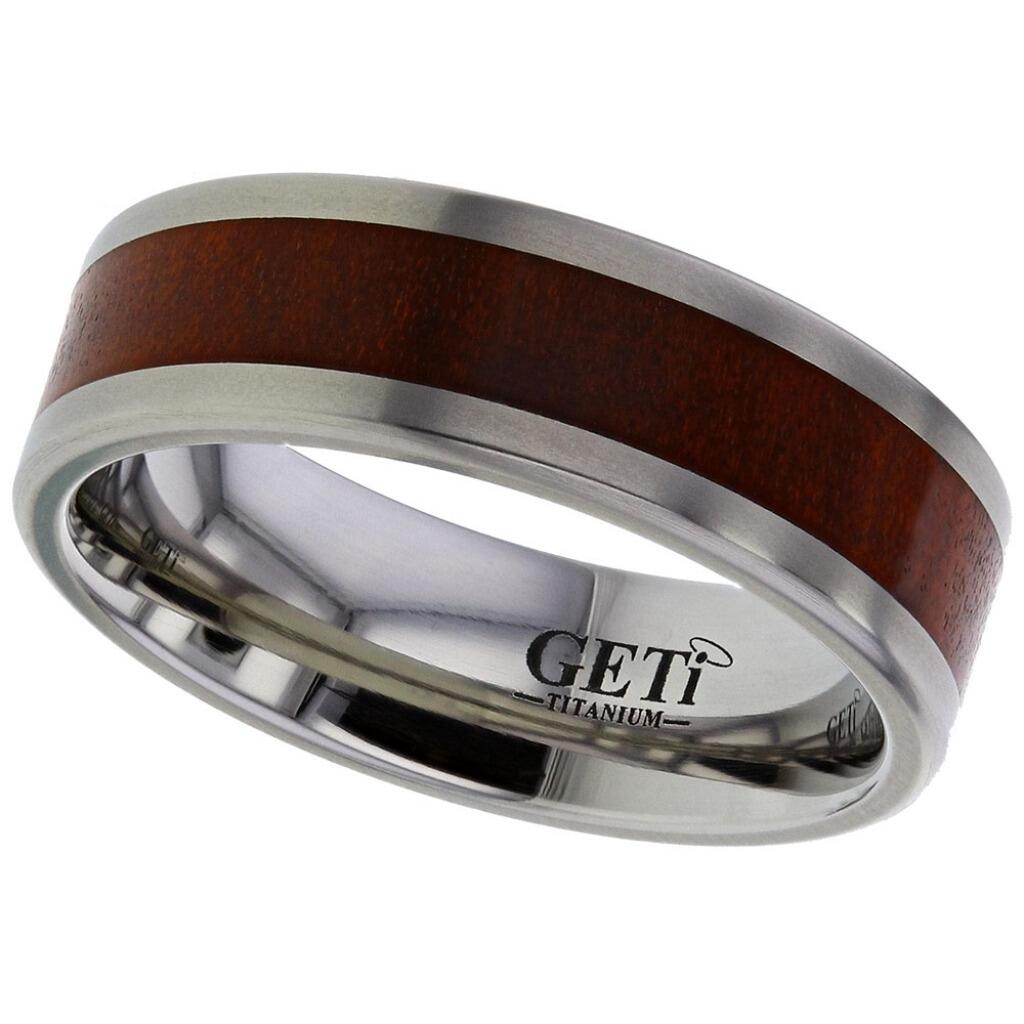 Flat court Geti titanium wedding band with large Chakte Kok wood inlay by Gold and Diamonds