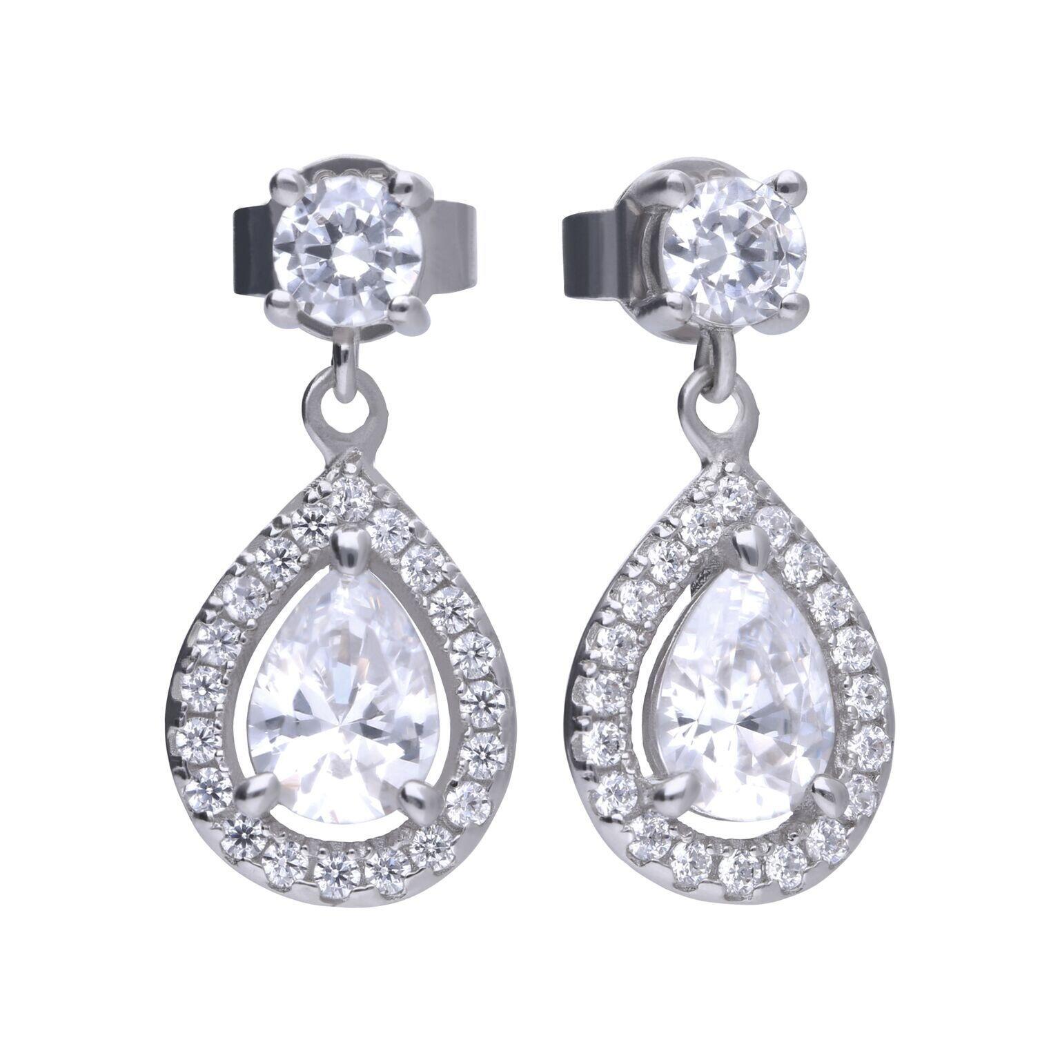 Diamonfire® Teardrop Zirconia Earrings in Triple Plated Sterling Silver – Elegant Sparkling Jewellery by Gold and Diamonds