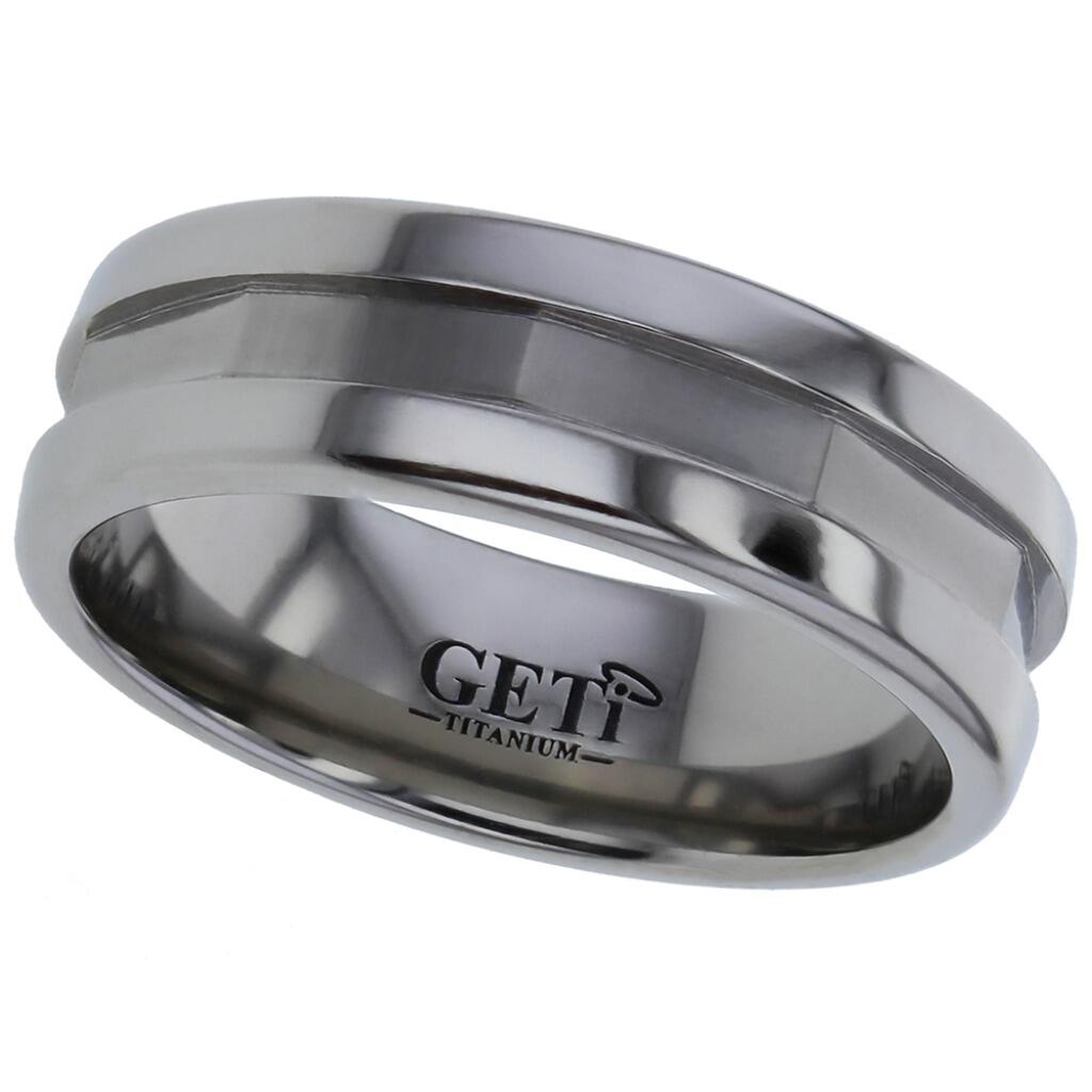 Geti titanium wedding band with decagonal detail, matt centre and polished edges by Gold and Diamonds