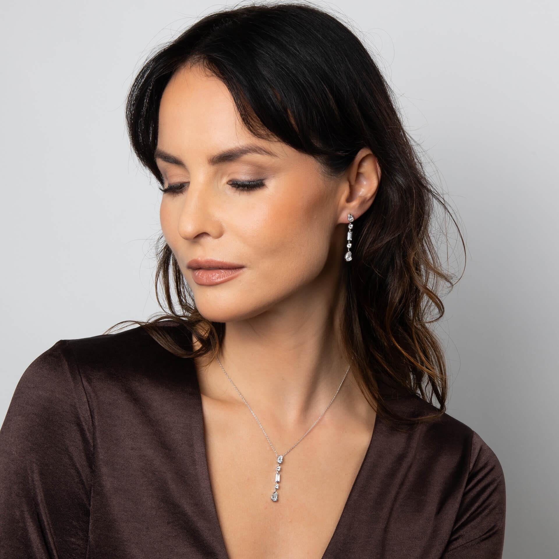 Diamonfire® Elongated Half Bezel Linear Drop Zirconia Earrings in Triple Plated Sterling Silver – Elegant Statement Jewellery by Gold and Diamonds