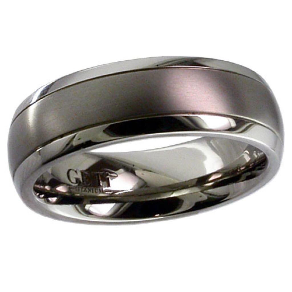Traditional court Geti titanium wedding band with satin centre, polished edges and twin fine grooves by Gold and Diamonds