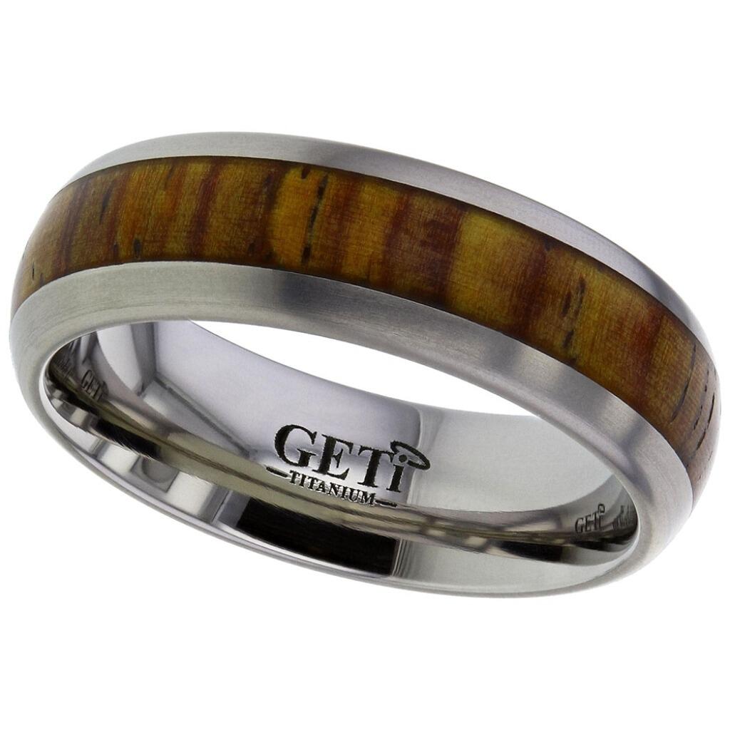 Traditional court Geti titanium wedding band with centre Cocobolo wood inlay by Gold and Diamonds