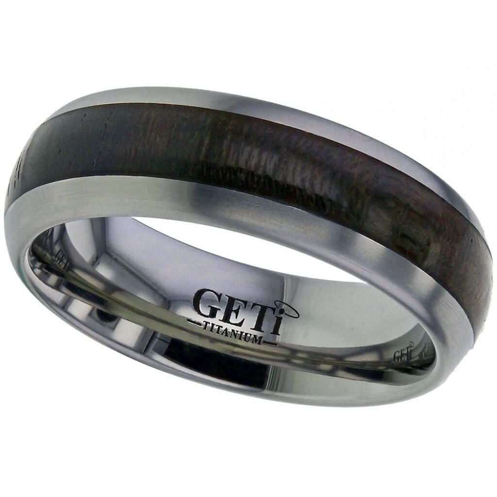 Traditional court Geti titanium wedding band with centre Ziricote wood inlay by Gold and Diamonds