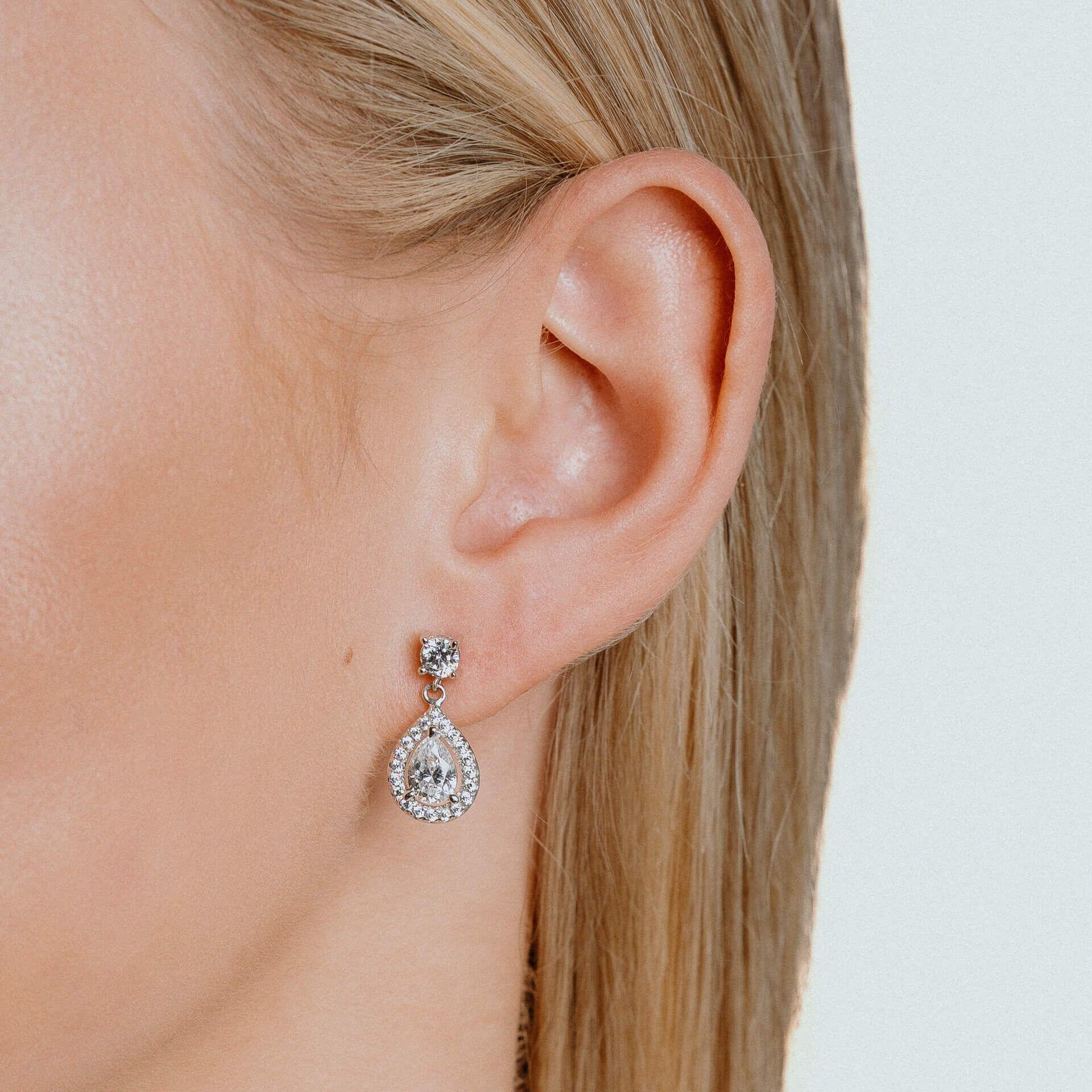 Diamonfire® Teardrop Zirconia Earrings in Triple Plated Sterling Silver – Elegant Sparkling Jewellery by Gold and Diamonds