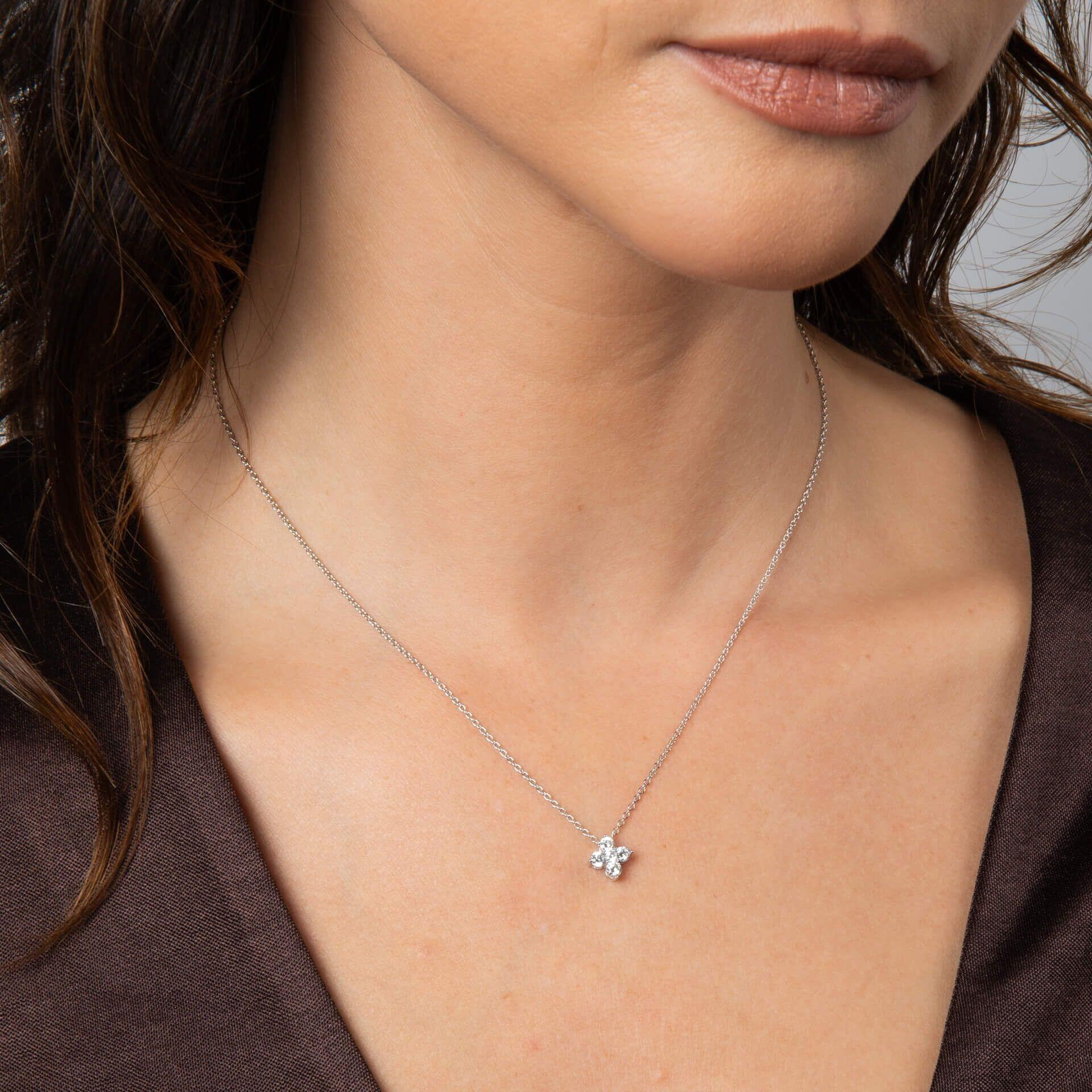 Diamonfire® Cluster Zirconia Pendant in Triple Plated Sterling Silver, Adjustable 42–48cm – Elegant Jewellery by Gold and Diamonds