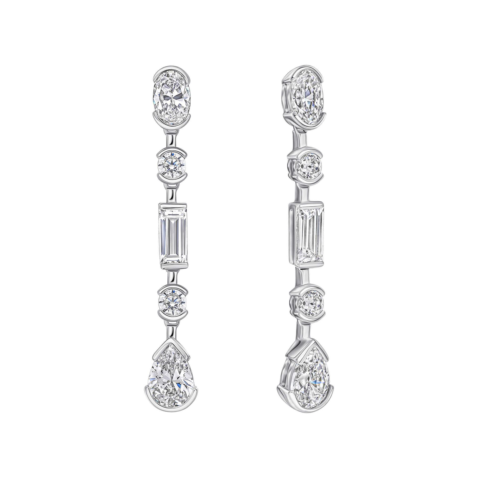 Diamonfire® Elongated Half Bezel Linear Drop Zirconia Earrings in Triple Plated Sterling Silver – Elegant Statement Jewellery by Gold and Diamonds