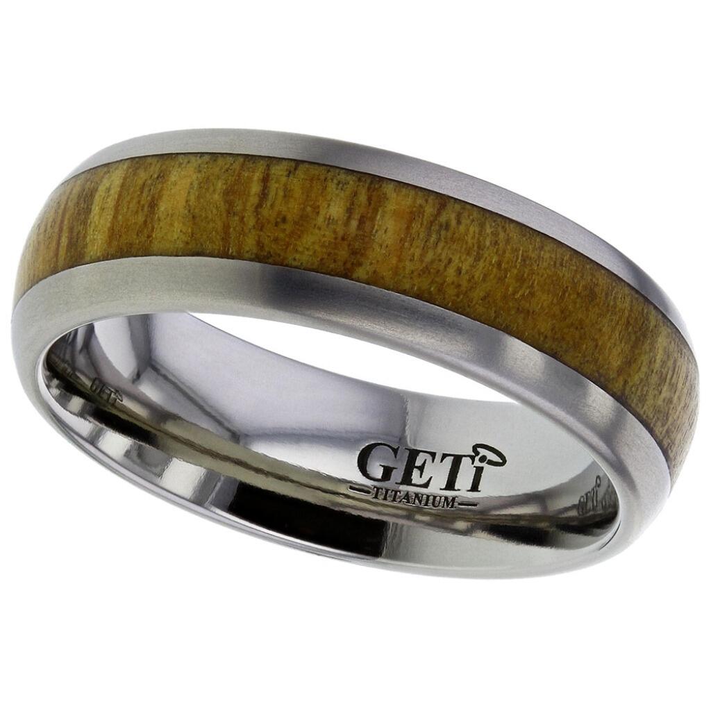 Traditional court Geti titanium wedding band with centre Olive wood inlay by Gold and Diamonds