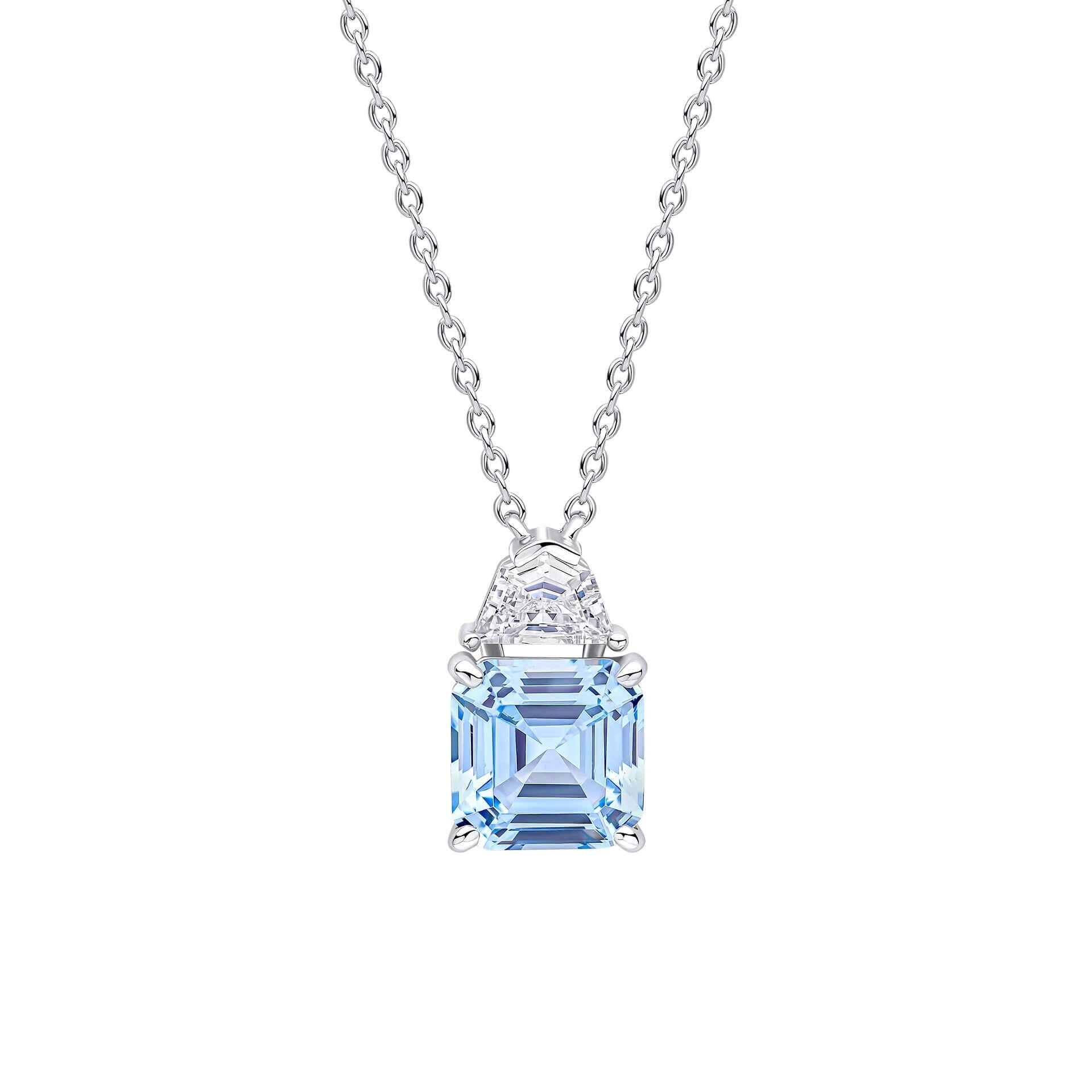 Diamonfire® Aquamarine Blue Square-Cut Zirconia Necklace with Clear Accent in Triple Plated Sterling Silver – Luxury Jewellery by Gold and Diamonds