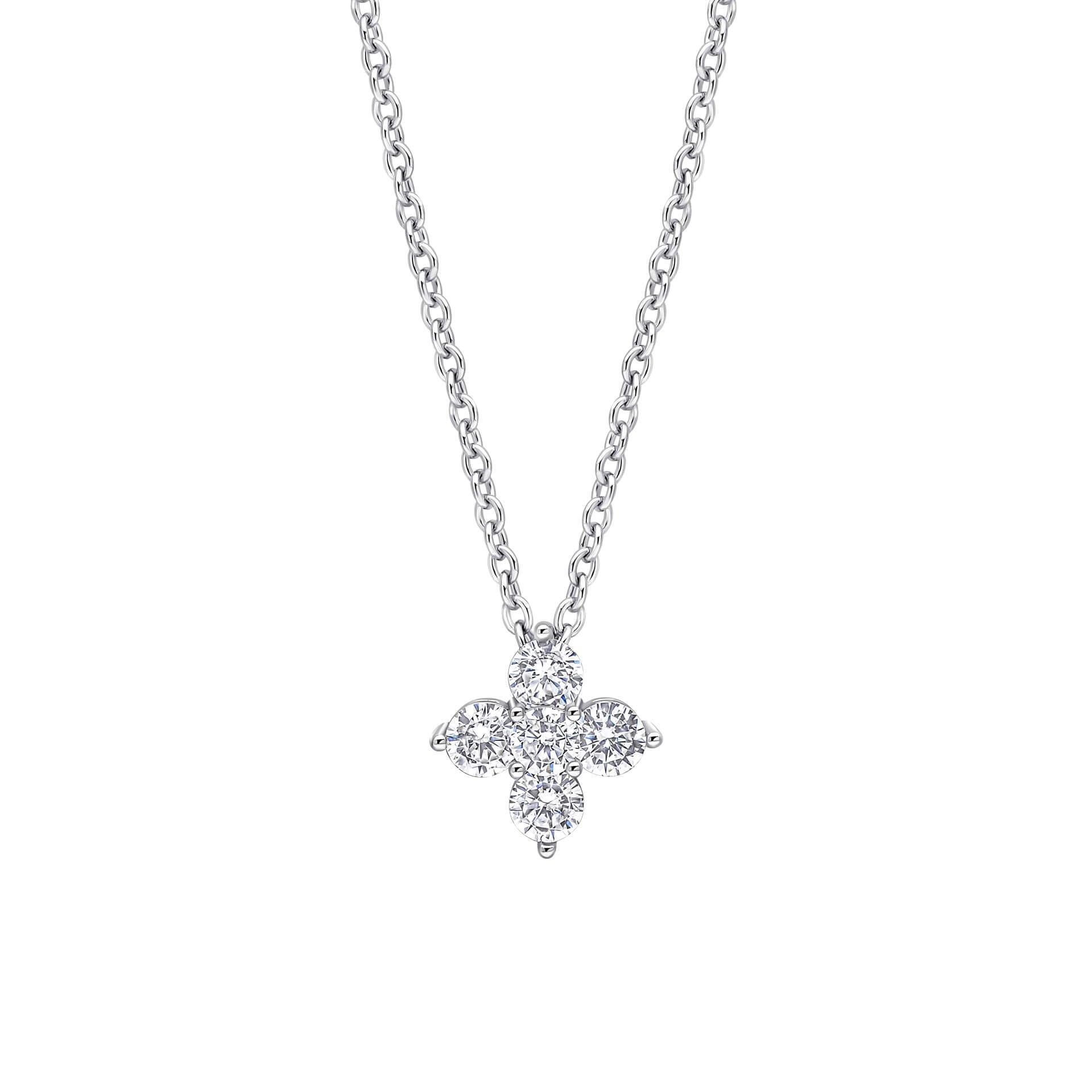 Diamonfire® Cluster Zirconia Pendant in Triple Plated Sterling Silver, Adjustable 42–48cm – Elegant Jewellery by Gold and Diamonds