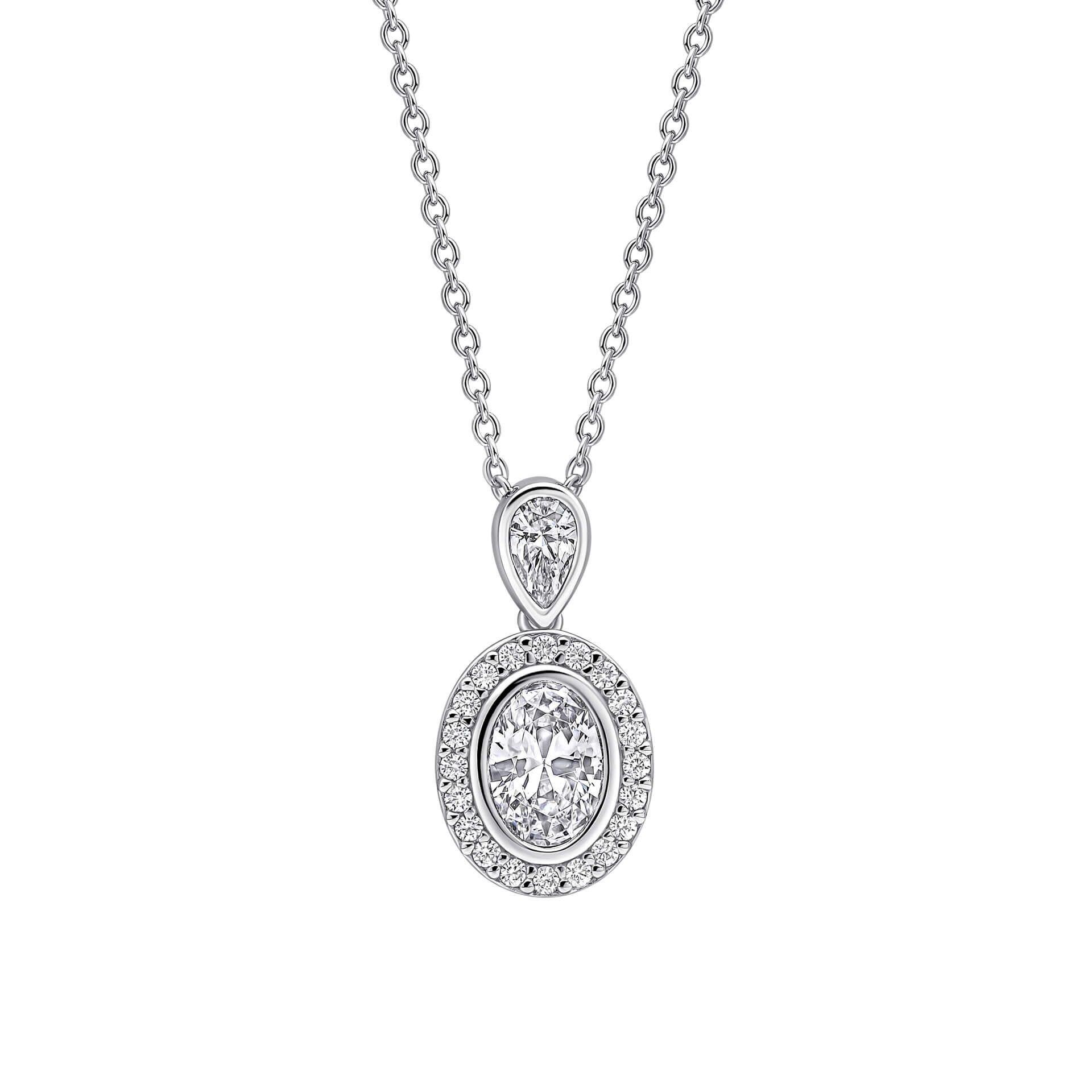 Diamonfire® Oval Halo Drop Zirconia Pendant in Triple Plated Sterling Silver – Elegant Jewellery by Gold and Diamonds