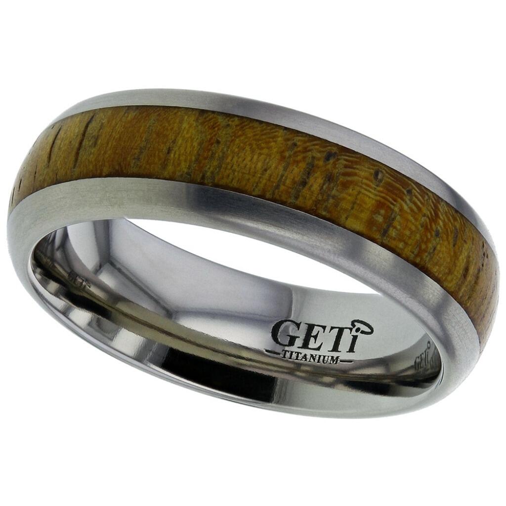Traditional court Geti titanium wedding band with centre Iroko wood inlay by Gold and Diamonds