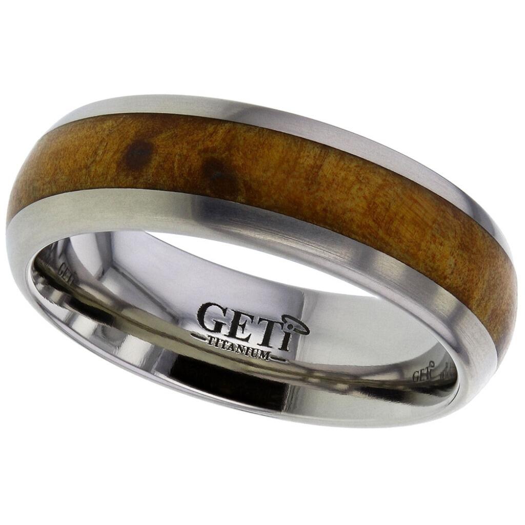 Traditional court Geti titanium wedding band with centre Thuya wood inlay by Gold and Diamonds