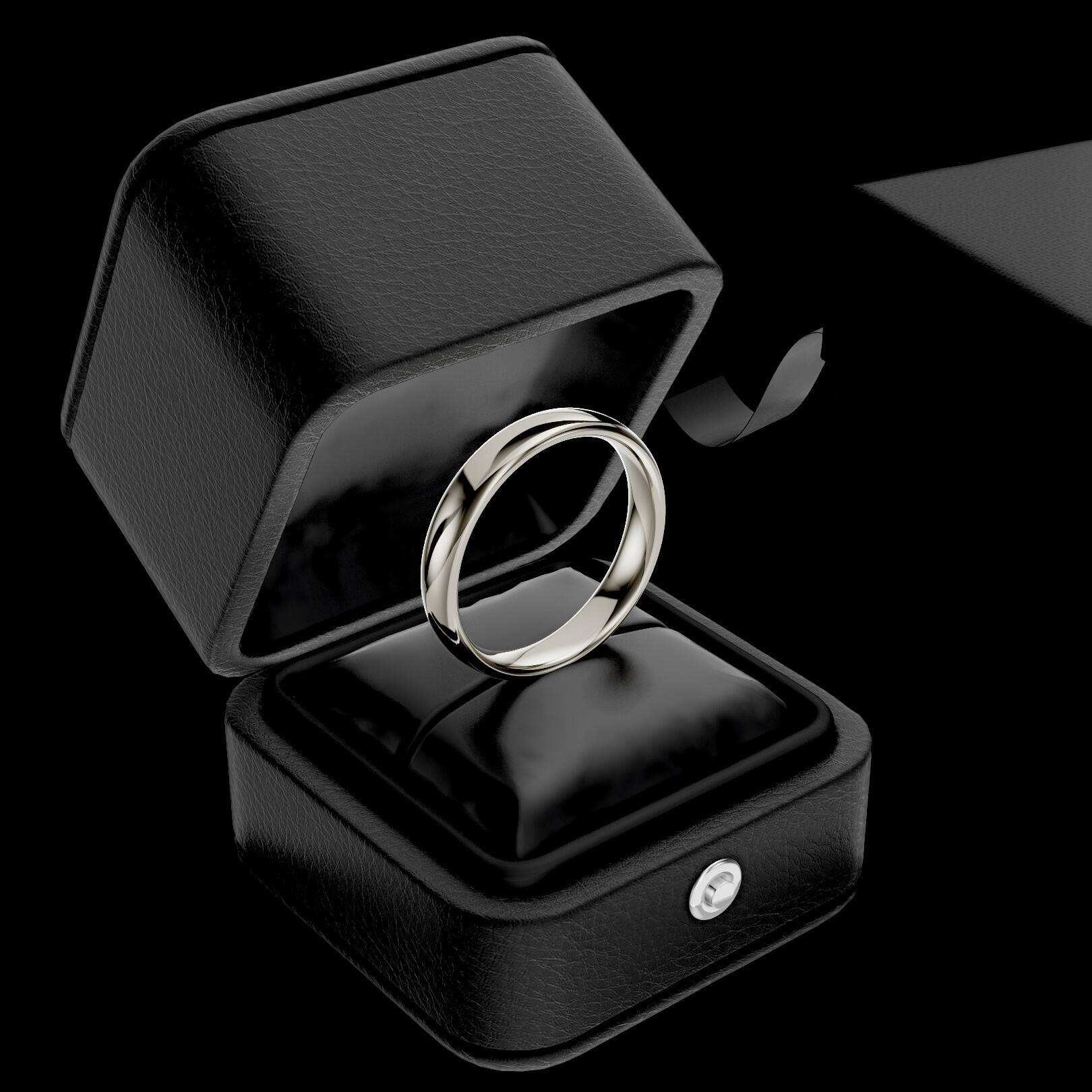 Ladies 4mm medium weight traditional court shaped wedding band in gold, platinum, palladium, silver, titanium and black zirconium with polished finish