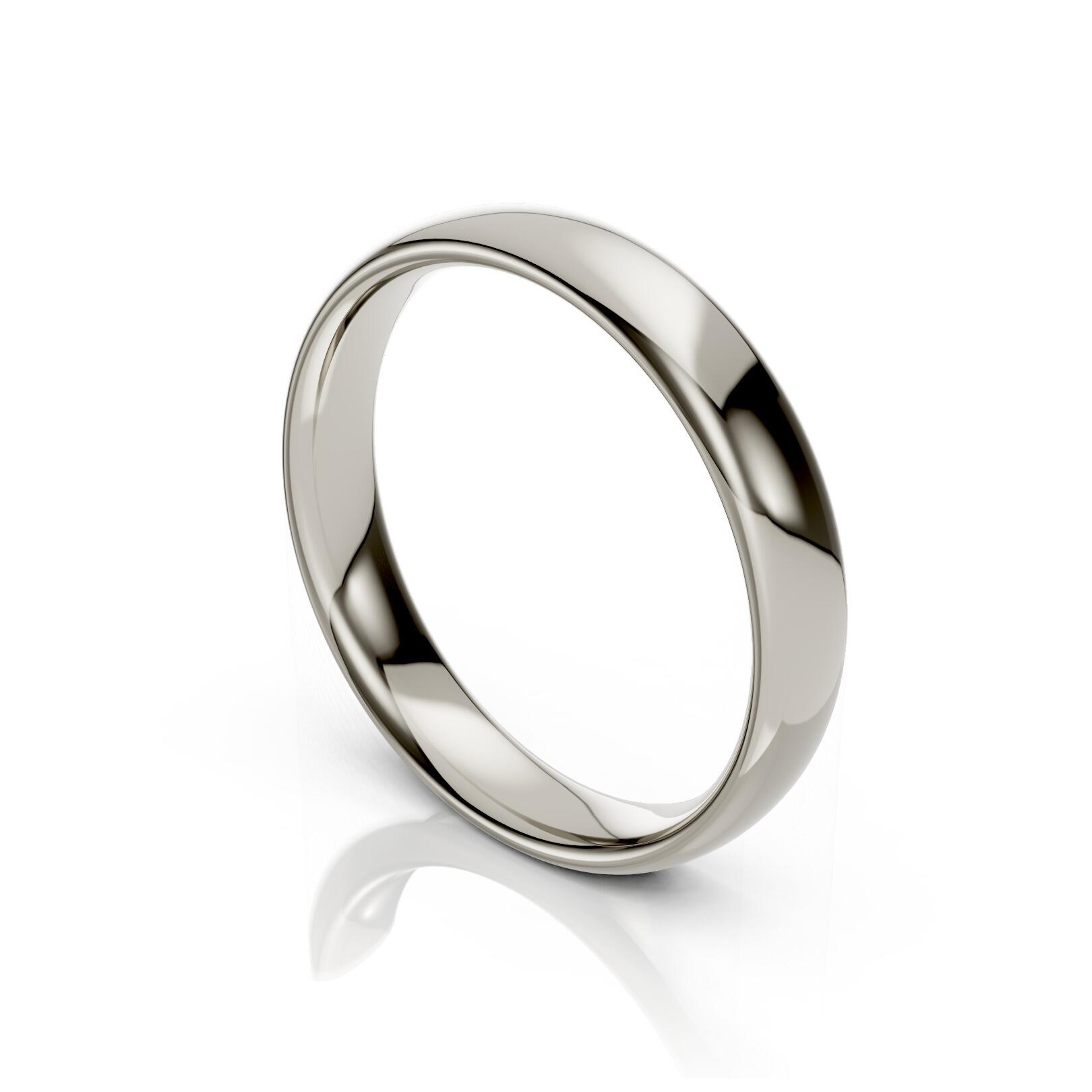 Ladies 4mm medium weight traditional court shaped wedding band in gold, platinum, palladium, silver, titanium and black zirconium with polished finish