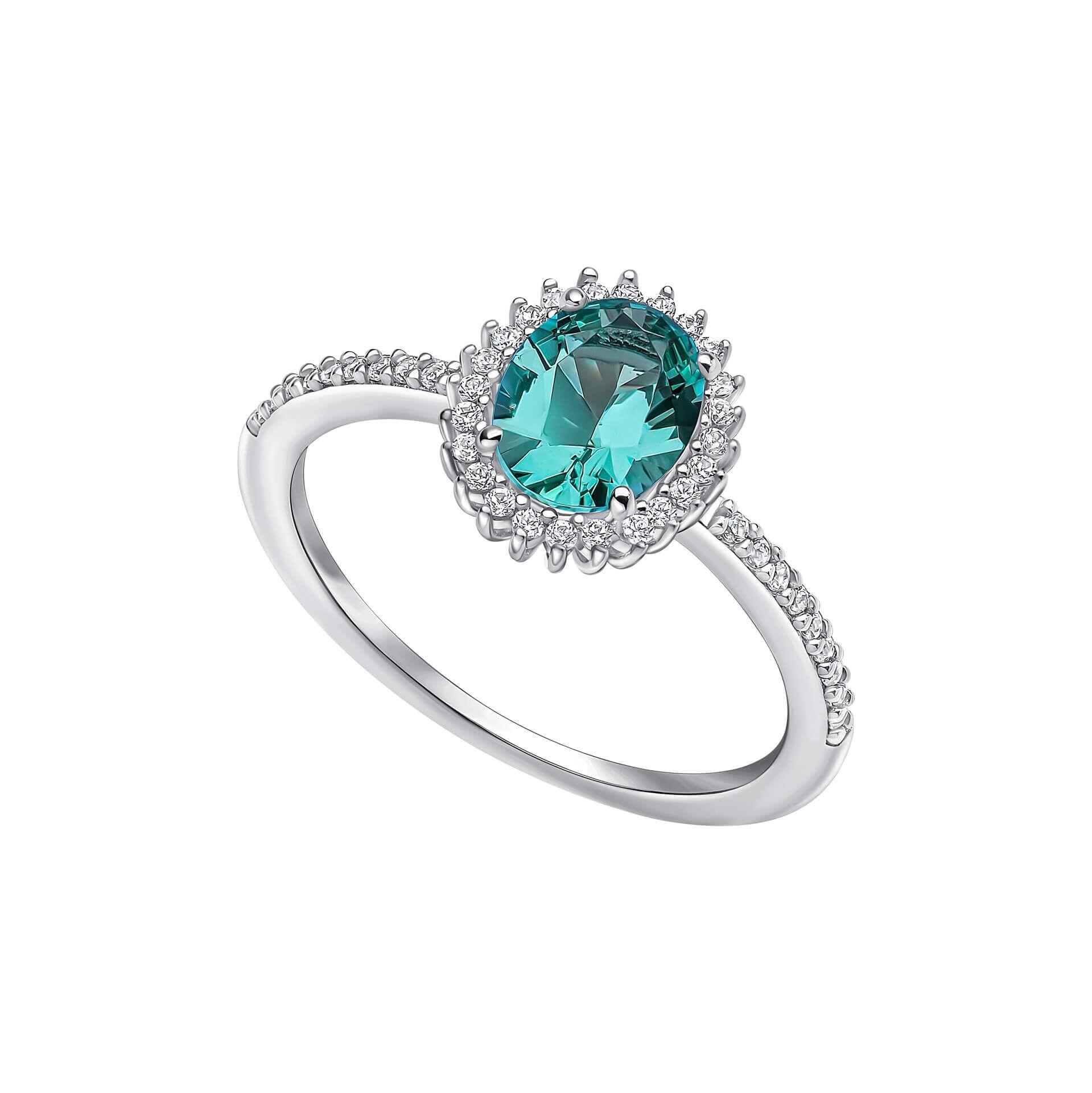 Diamonfire® Paraiba-Inspired Halo Zirconia Ring in Triple Plated Sterling Silver with 57-Facet Stones – Luxury Jewellery by Gold and Diamonds