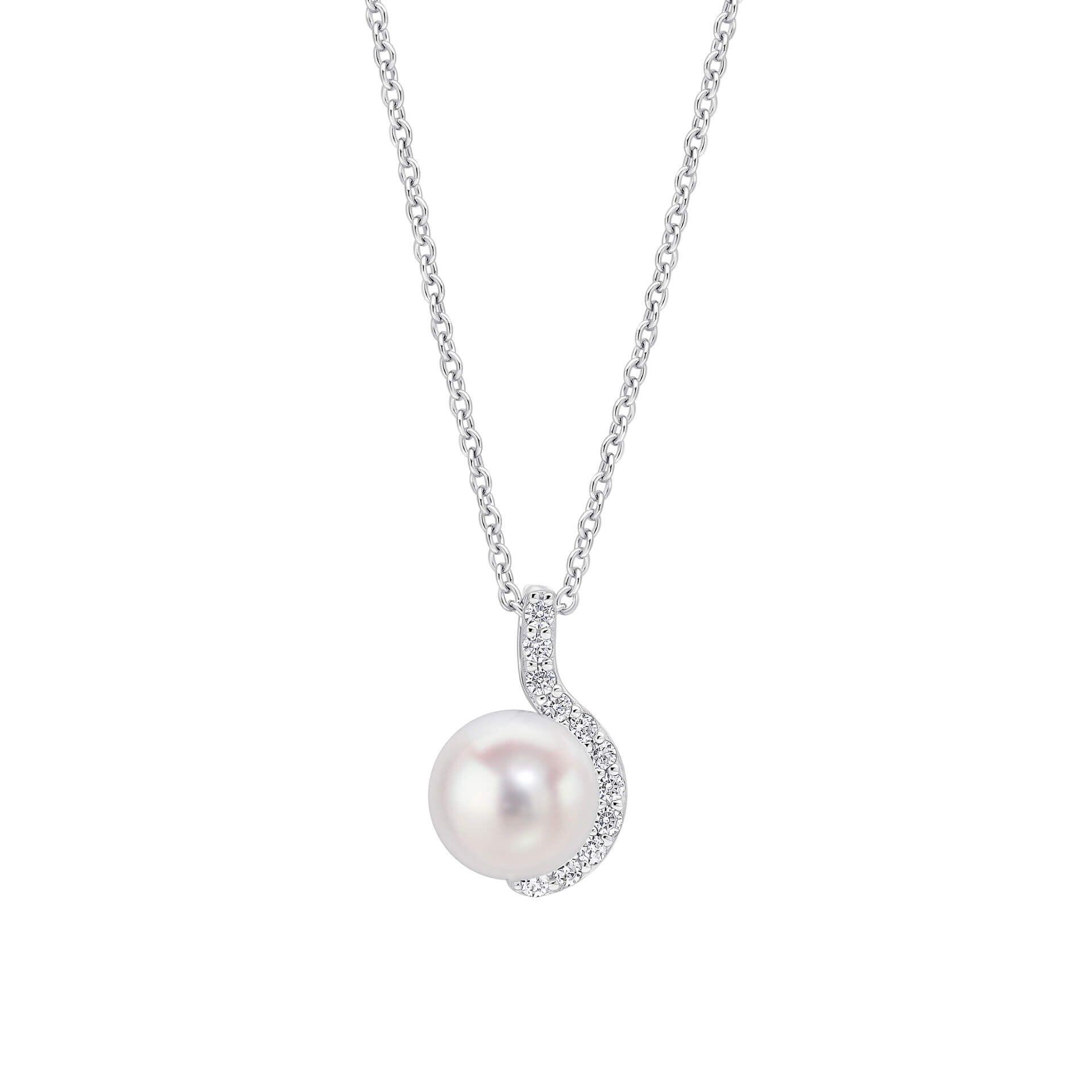 Diamonfire® Pearl and Zirconia Pendant in Triple Plated Sterling Silver – Elegant Classic Jewellery by Gold and Diamonds