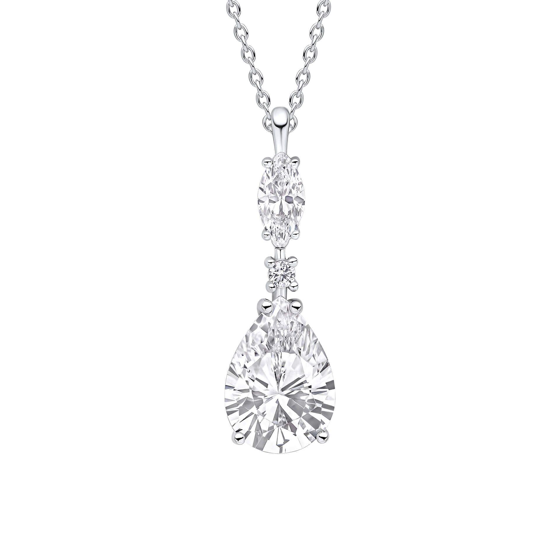 Diamonfire® Clear Marquise, Round and Teardrop Zirconia Statement Pendant in Triple Plated Sterling Silver, Adjustable 42–48cm – Luxury Jewellery by Gold and Diamonds