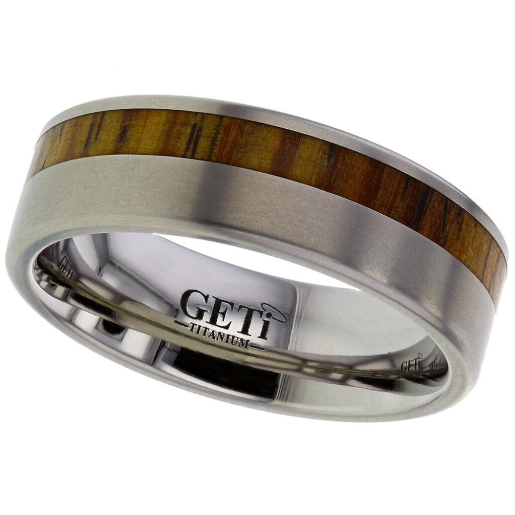 Flat court Geti titanium wedding band with brushed finish and Cocobolo wood inlay by Gold and Diamonds