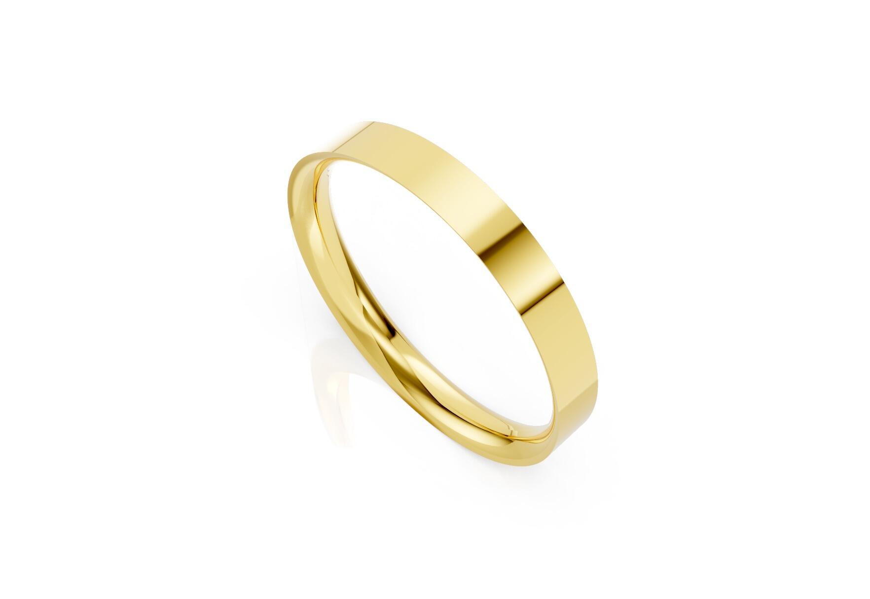 Mens 3mm light flat court comfort fit wedding ring 1.3mm depth in yellow gold white gold rose gold platinum palladium and argentium silver