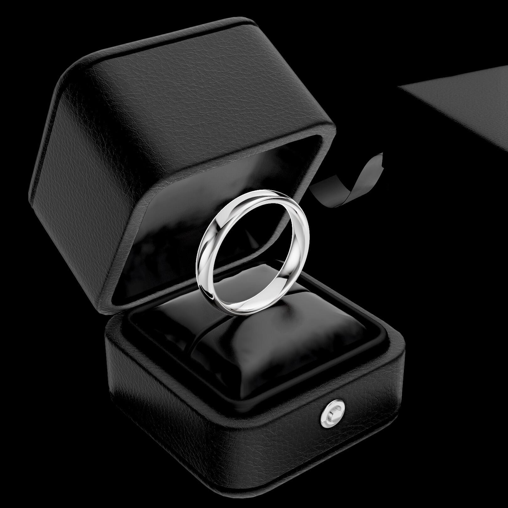 Ladies 4mm medium weight traditional court shaped wedding band in gold, platinum, palladium, silver, titanium and black zirconium with polished finish