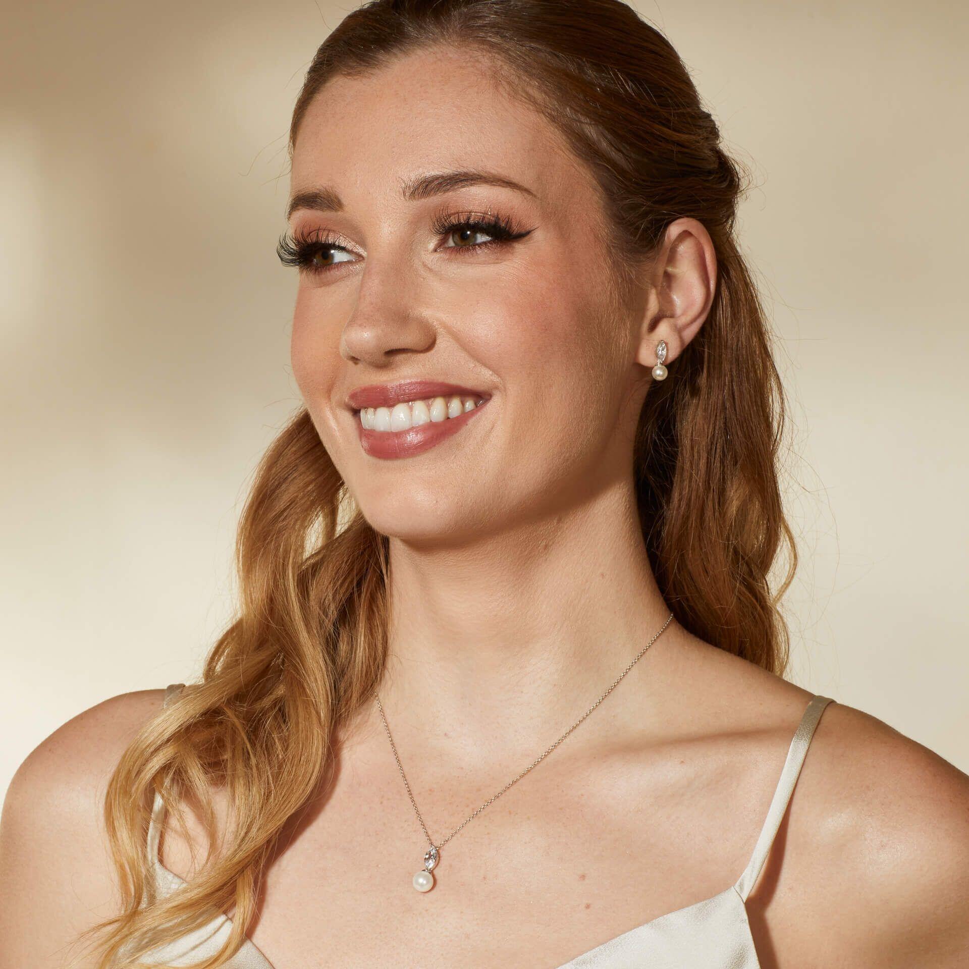 Diamonfire® Marquise-Cut Zirconia and Pearl Drop Pendant in Triple Plated Sterling Silver – Luxury Jewellery by Gold and Diamonds