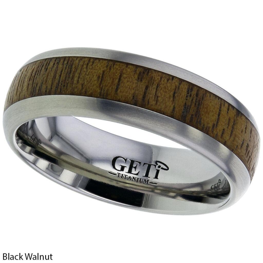 Traditional court Geti titanium wedding band with centre Black Walnut wood inlay by Gold and Diamonds