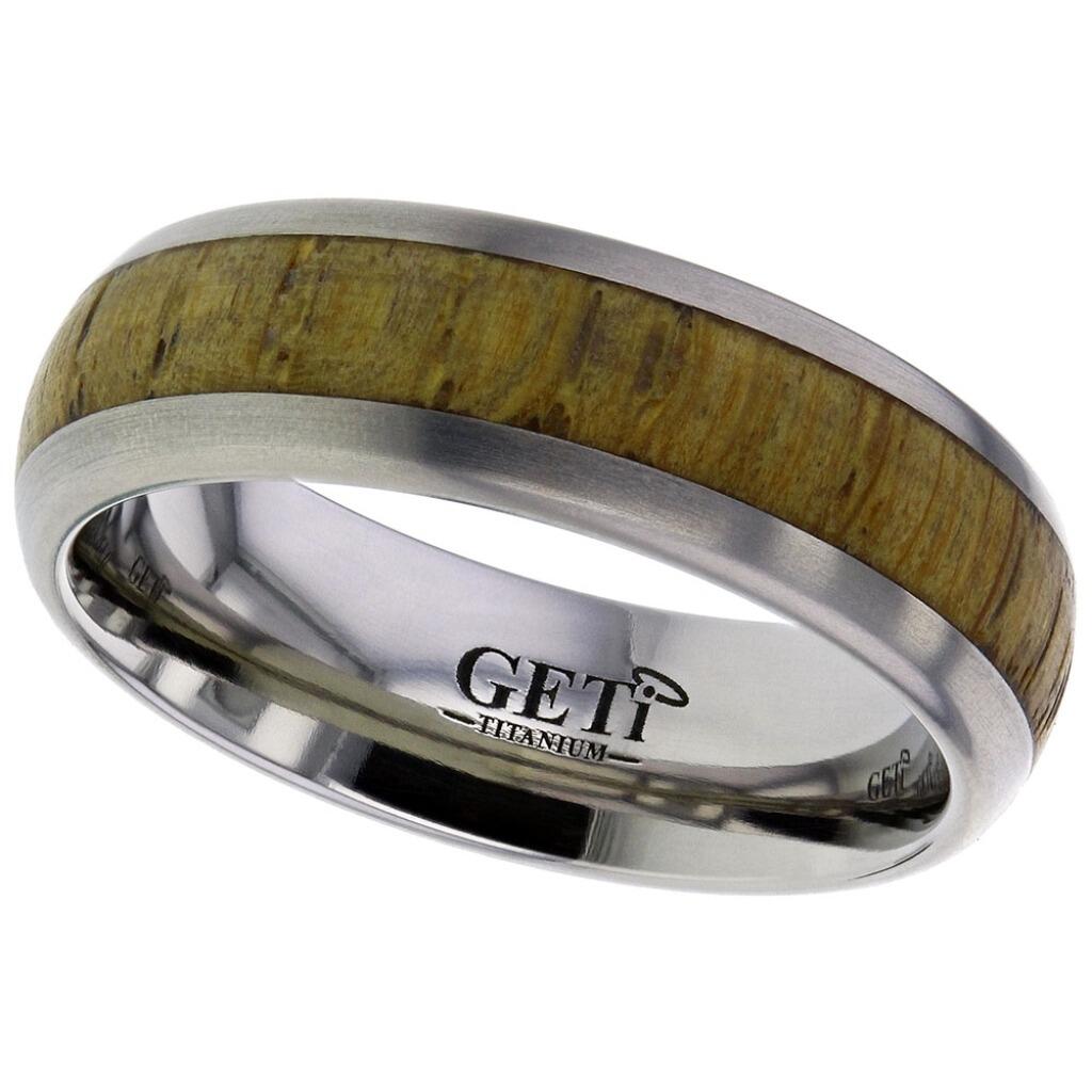 Traditional court Geti titanium wedding band with centre Oak wood inlay by Gold and Diamonds