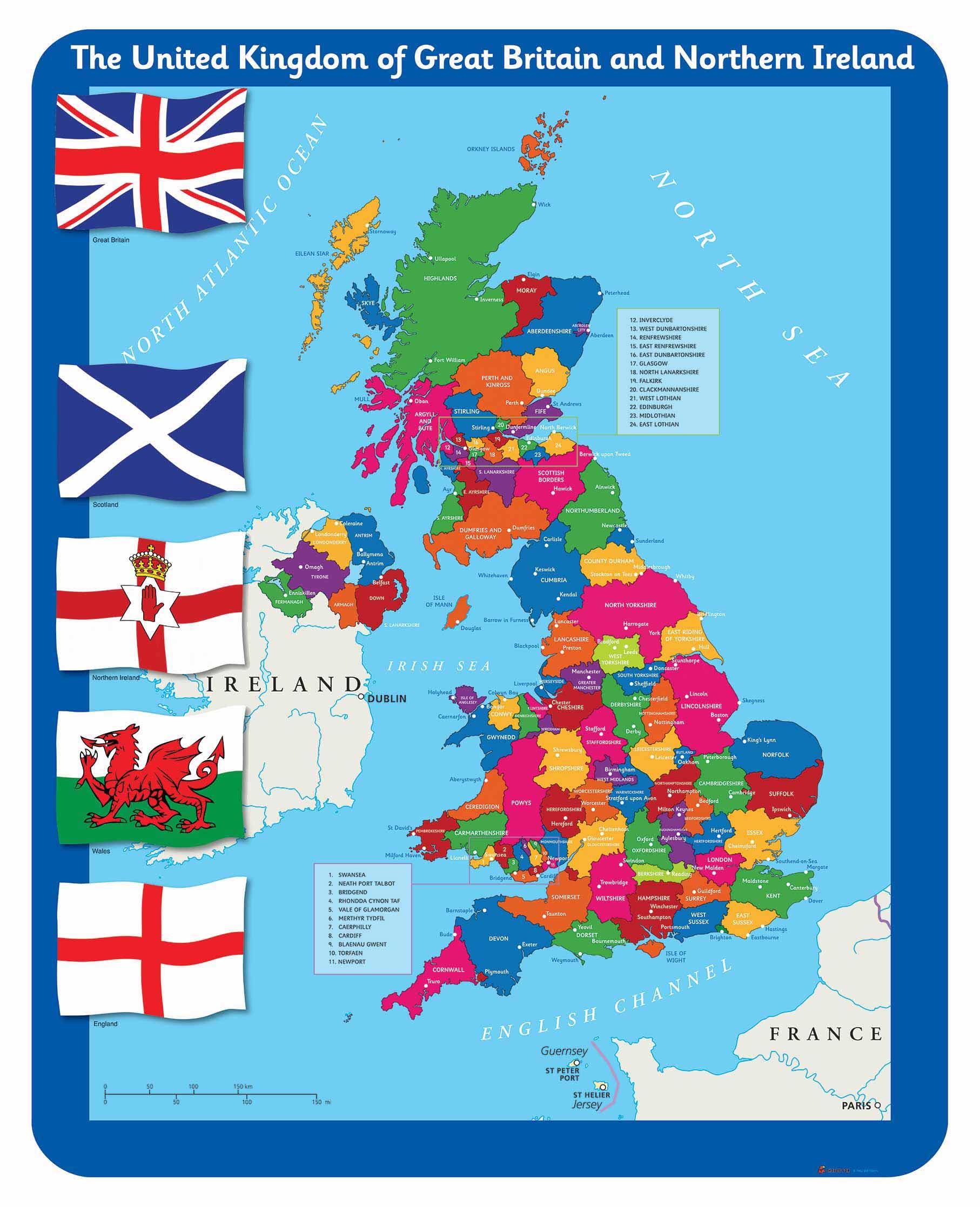 illustrated uk map with counties