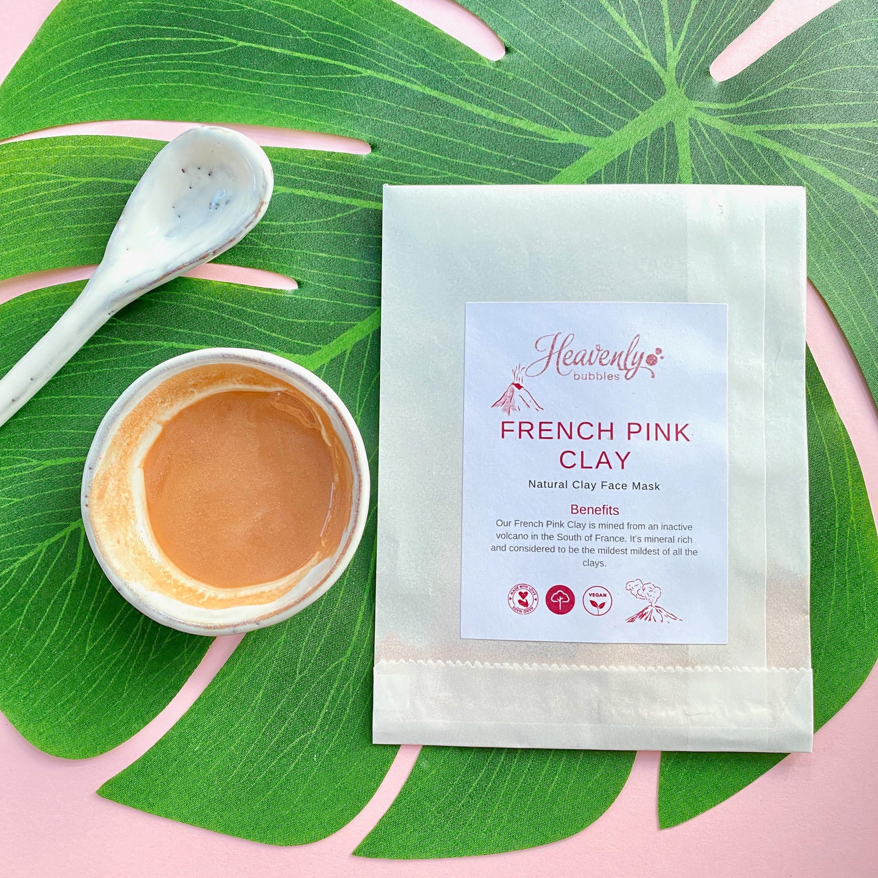 French Pink Clay Face Mask in Biodegradable Sachet – Heavenly Bubbles UK