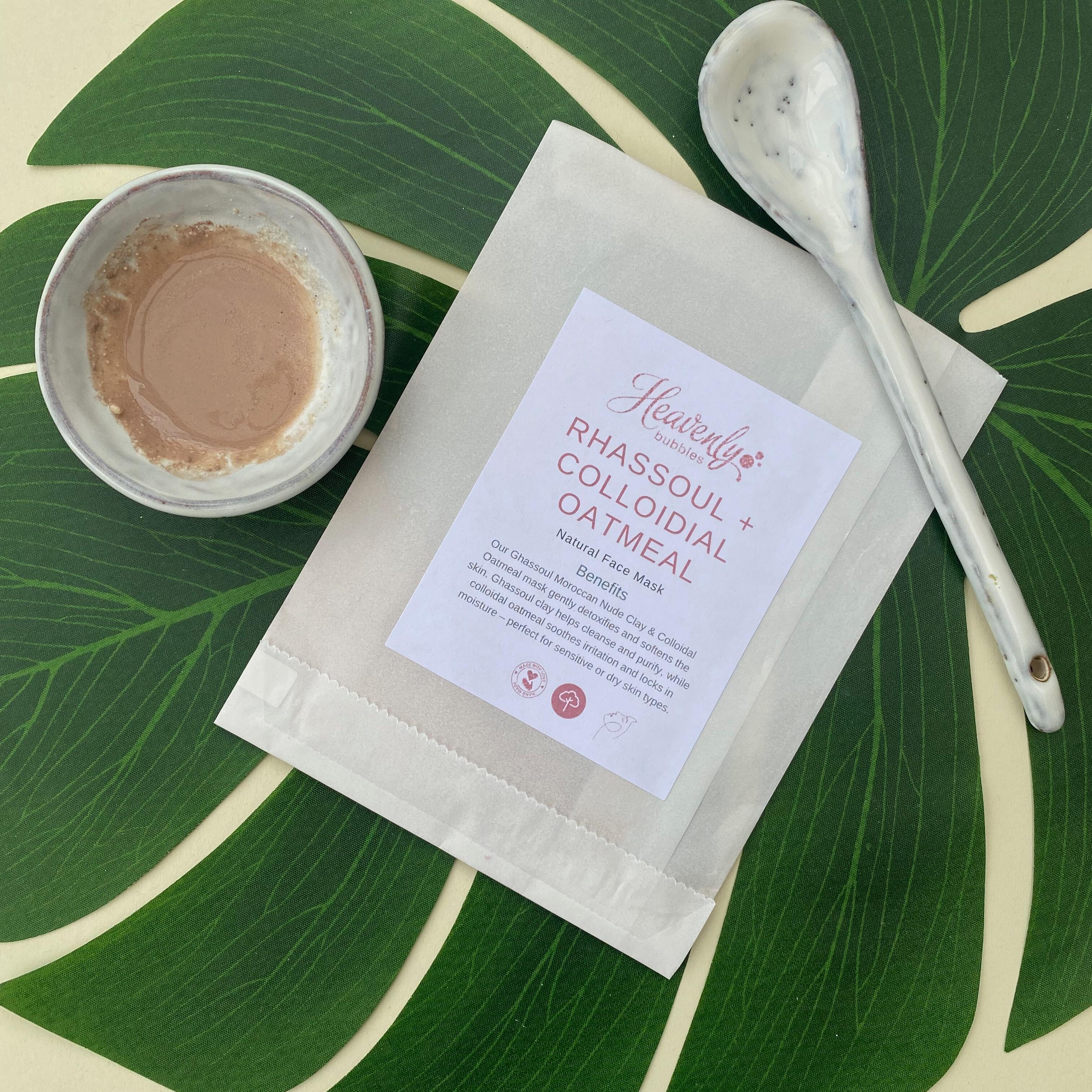 Ghassoul & Colloidal Oatmeal Face Mask in Biodegradable Sachet – Heavenly Bubbles UK