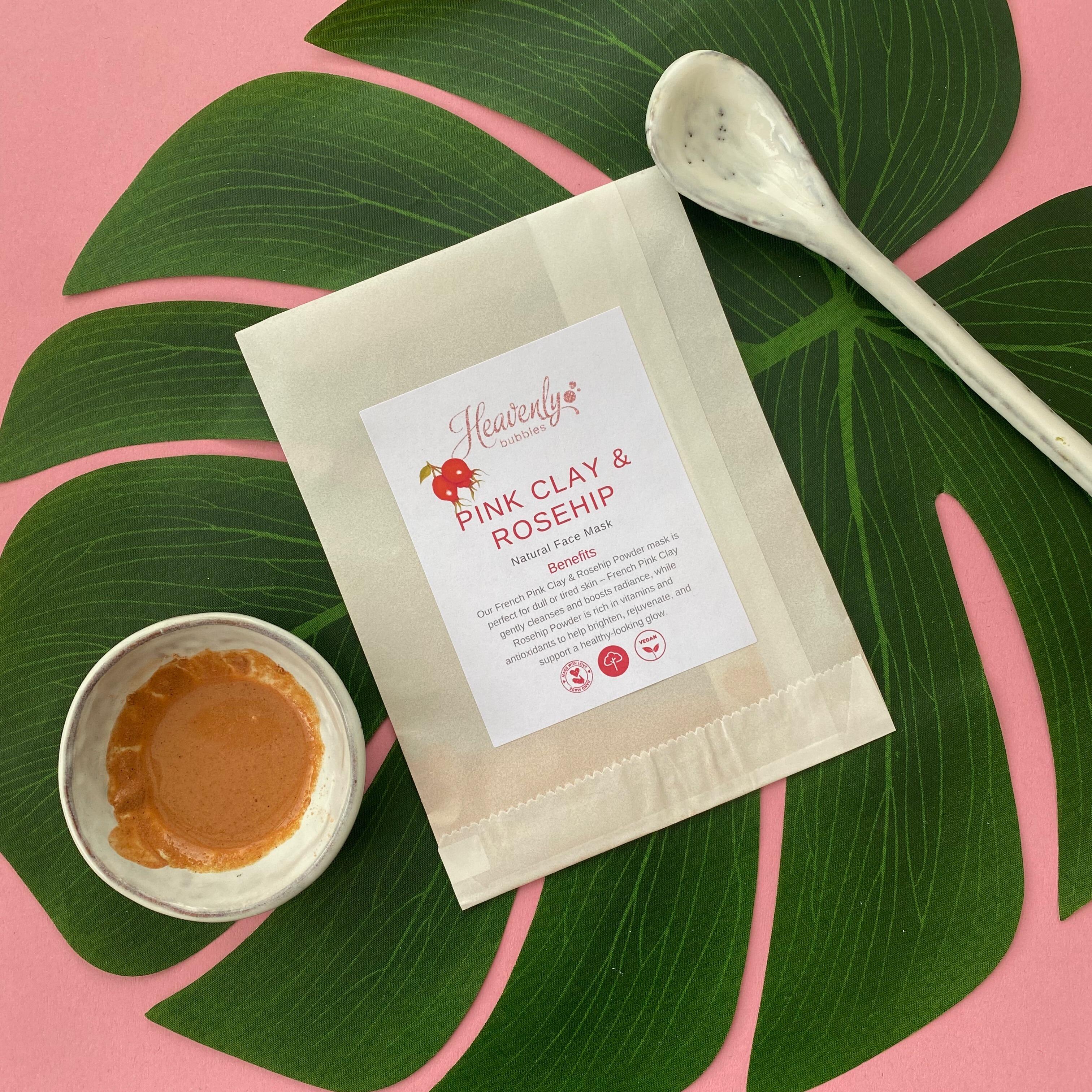 Natural Pink Clay and Rosehip Powder Face Mask – Gentle Brightening Skincare