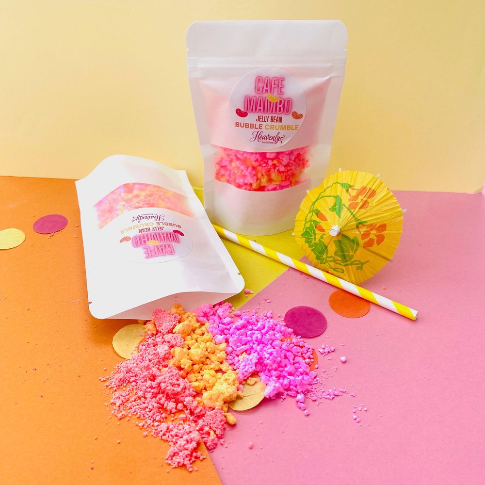 Candy Crush Bubble Crumble – pink, orange, and yellow fizzy bath crumble