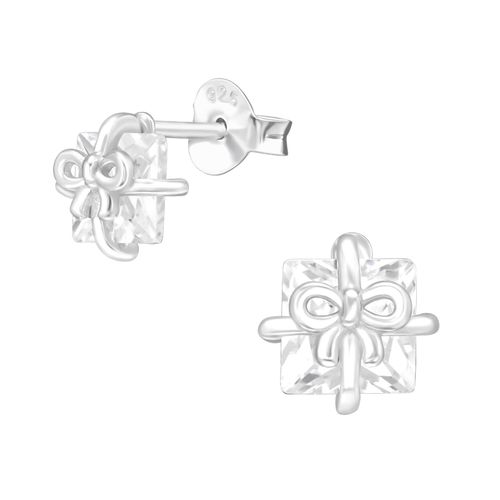 christmas present silver cz earrings